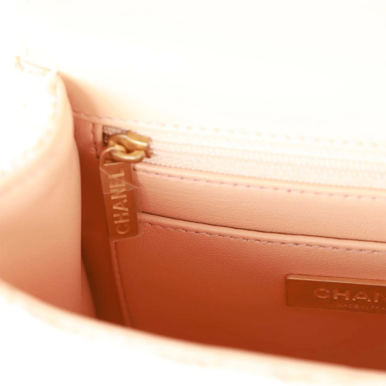 Chanel Mini Square Flap with Top Handle Light Orange and Ecru Tweed Antique Gold Hardware - Image 10