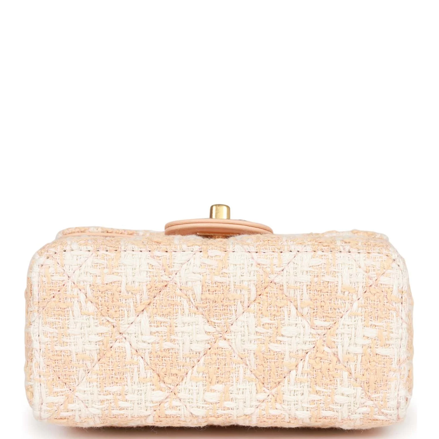 Chanel Mini Square Flap with Top Handle Light Orange and Ecru Tweed Antique Gold Hardware - Image 6