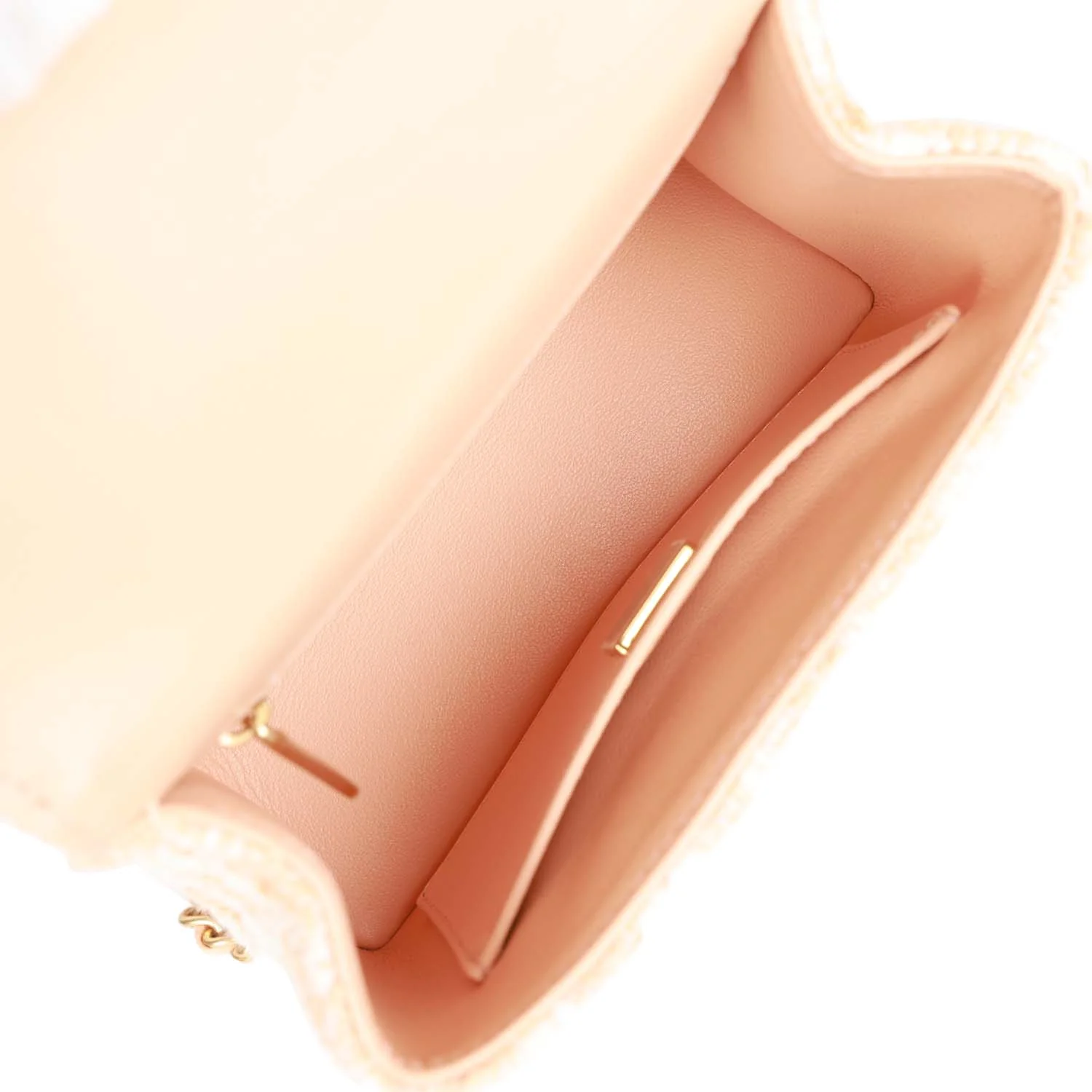 Chanel Mini Square Flap with Top Handle Light Orange and Ecru Tweed Antique Gold Hardware - Image 8