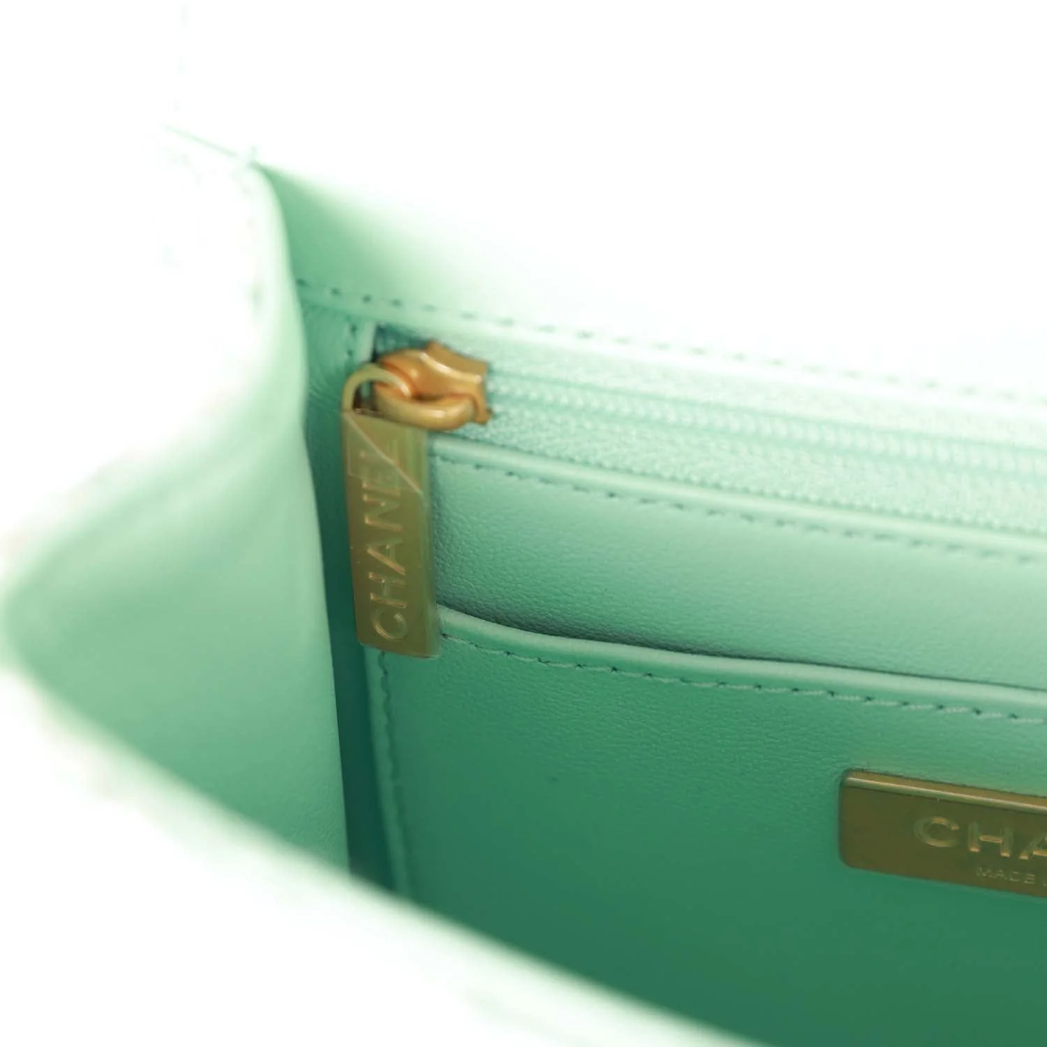Chanel Mini Square Flap with Top Handle Turquoise and Ecru Tweed Antique Gold Hardware - Image 10