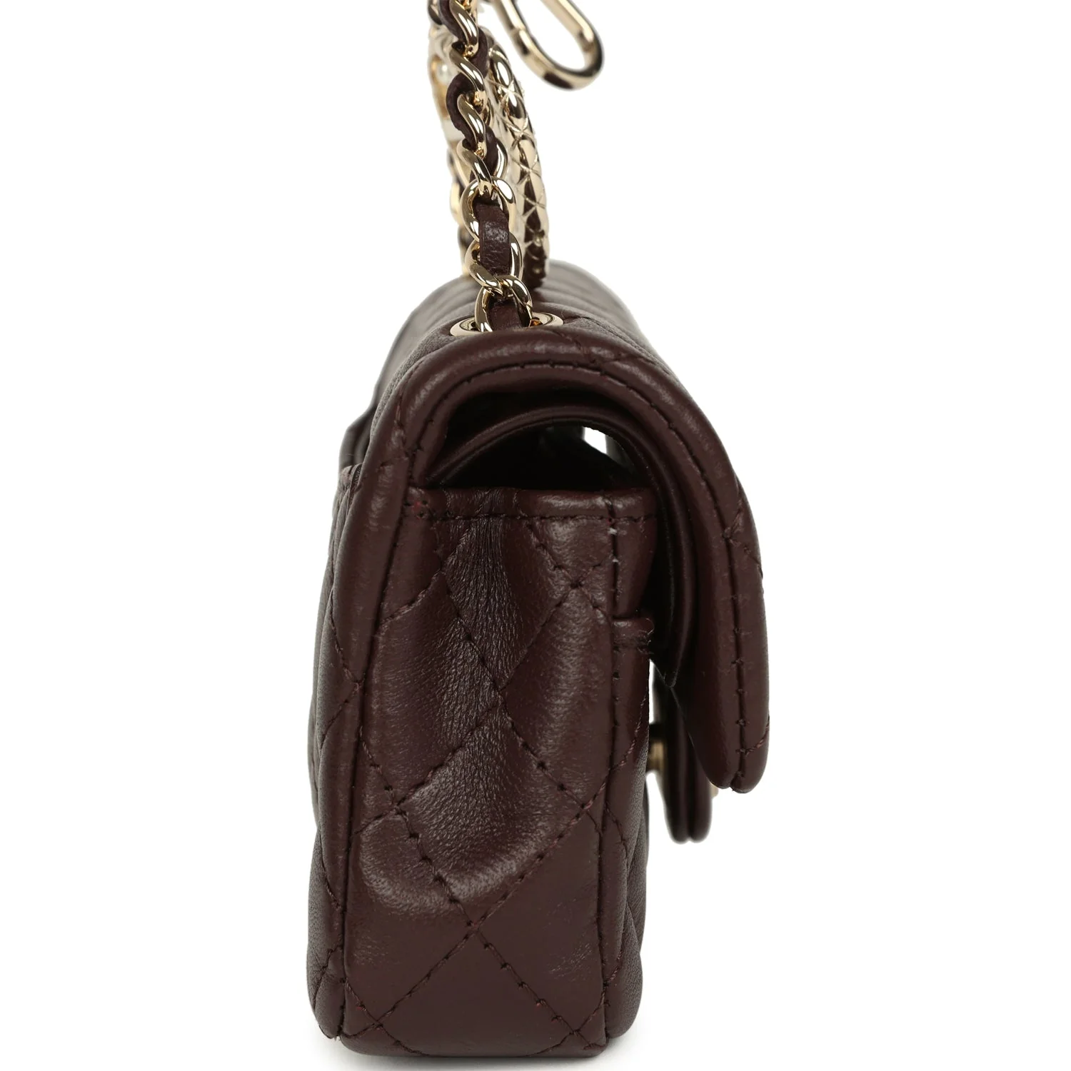 Chanel Nano Classic Double Flap Bag Charm Dark Brown Lambskin Light Gold Hardware - Image 4