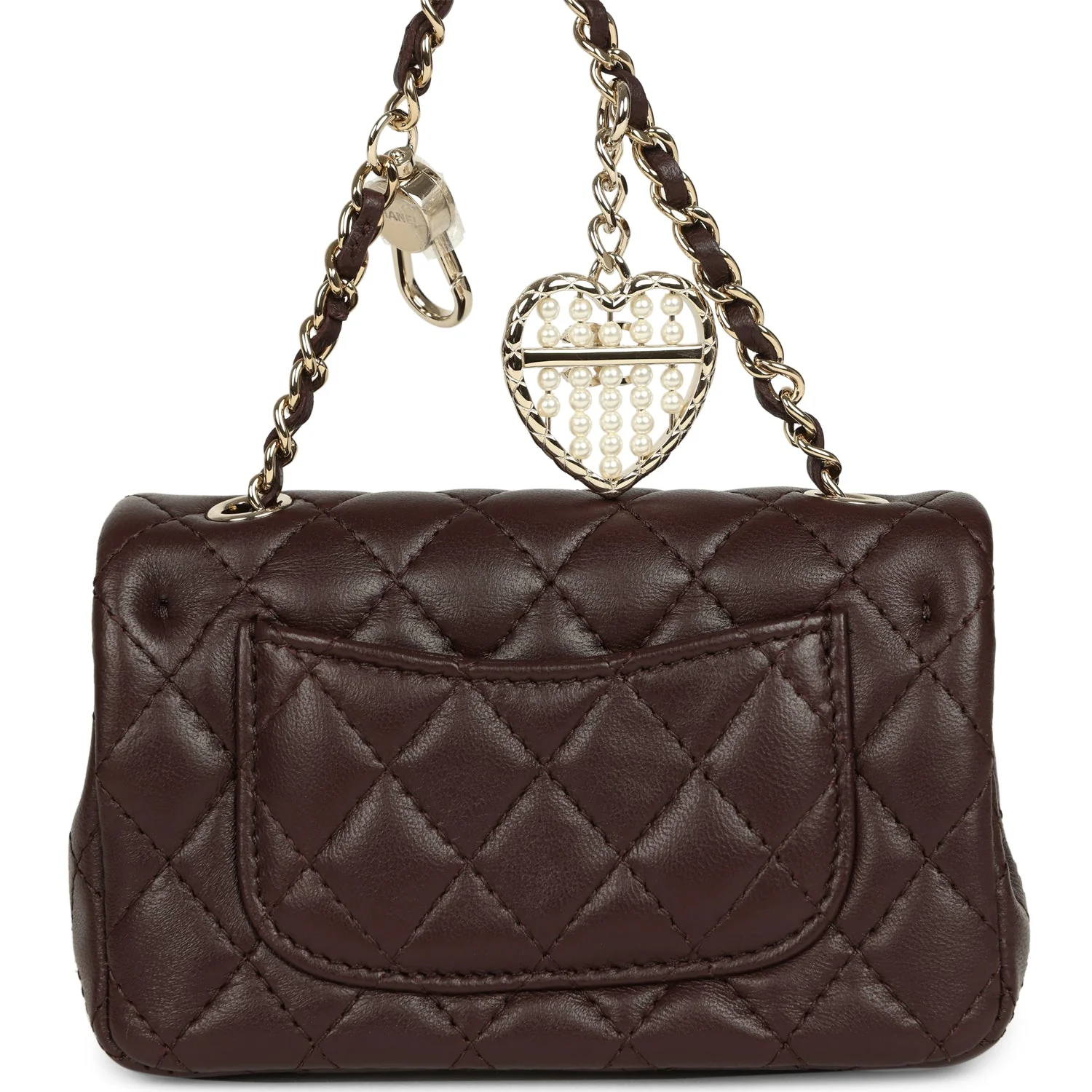 Chanel Nano Classic Double Flap Bag Charm Dark Brown Lambskin Light Gold Hardware - Image 5