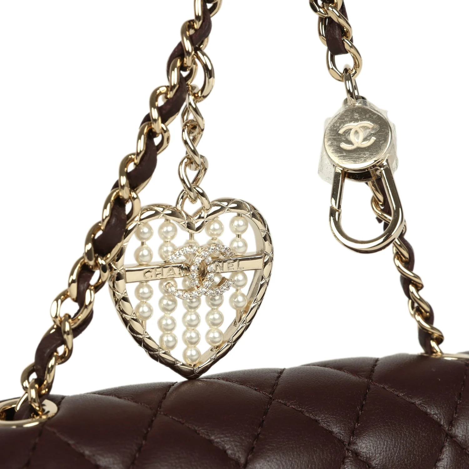 Chanel Nano Classic Double Flap Bag Charm Dark Brown Lambskin Light Gold Hardware - Image 6