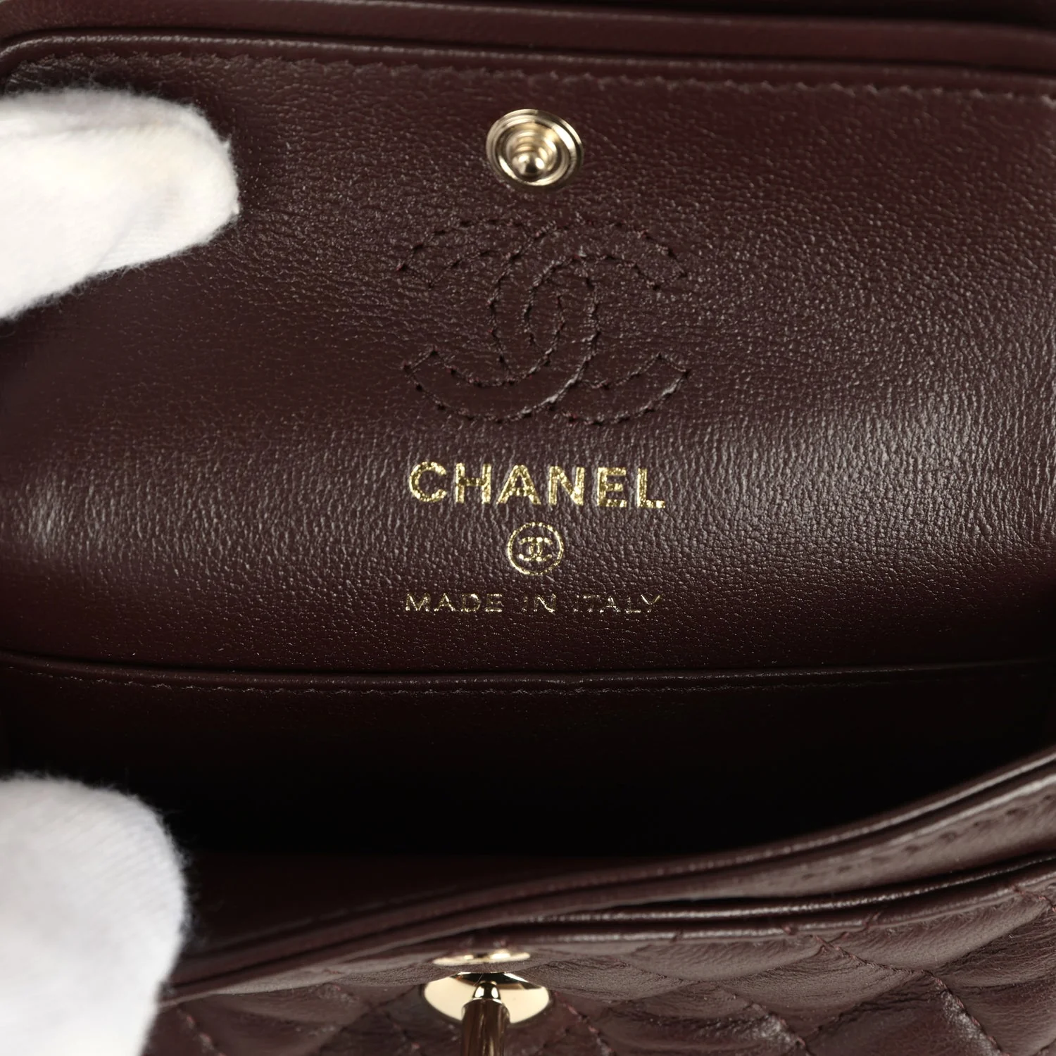Chanel Nano Classic Double Flap Bag Charm Dark Brown Lambskin Light Gold Hardware - Image 8