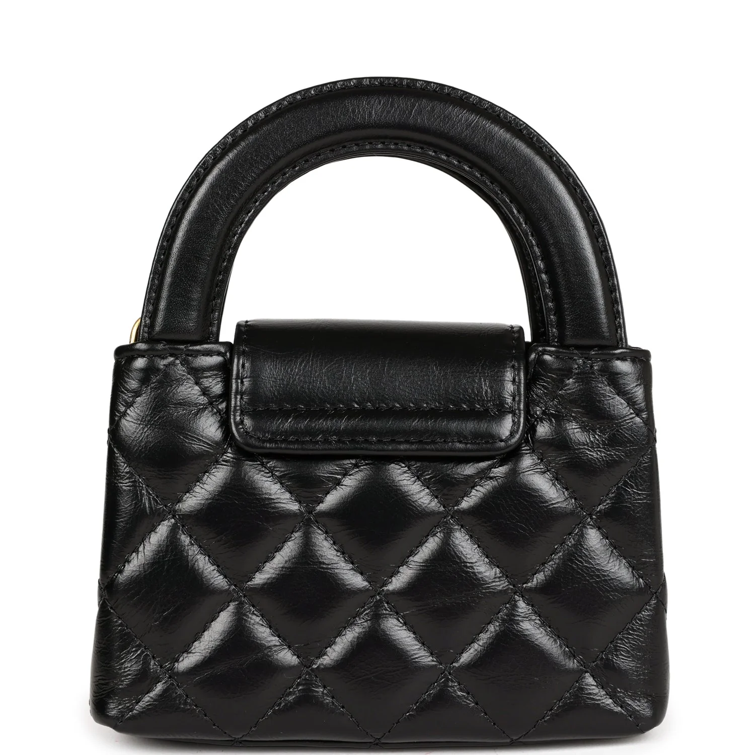 Chanel Nano Kelly Shopper Black Shiny Aged Calfskin Brushed Gold Hardware - Image 4