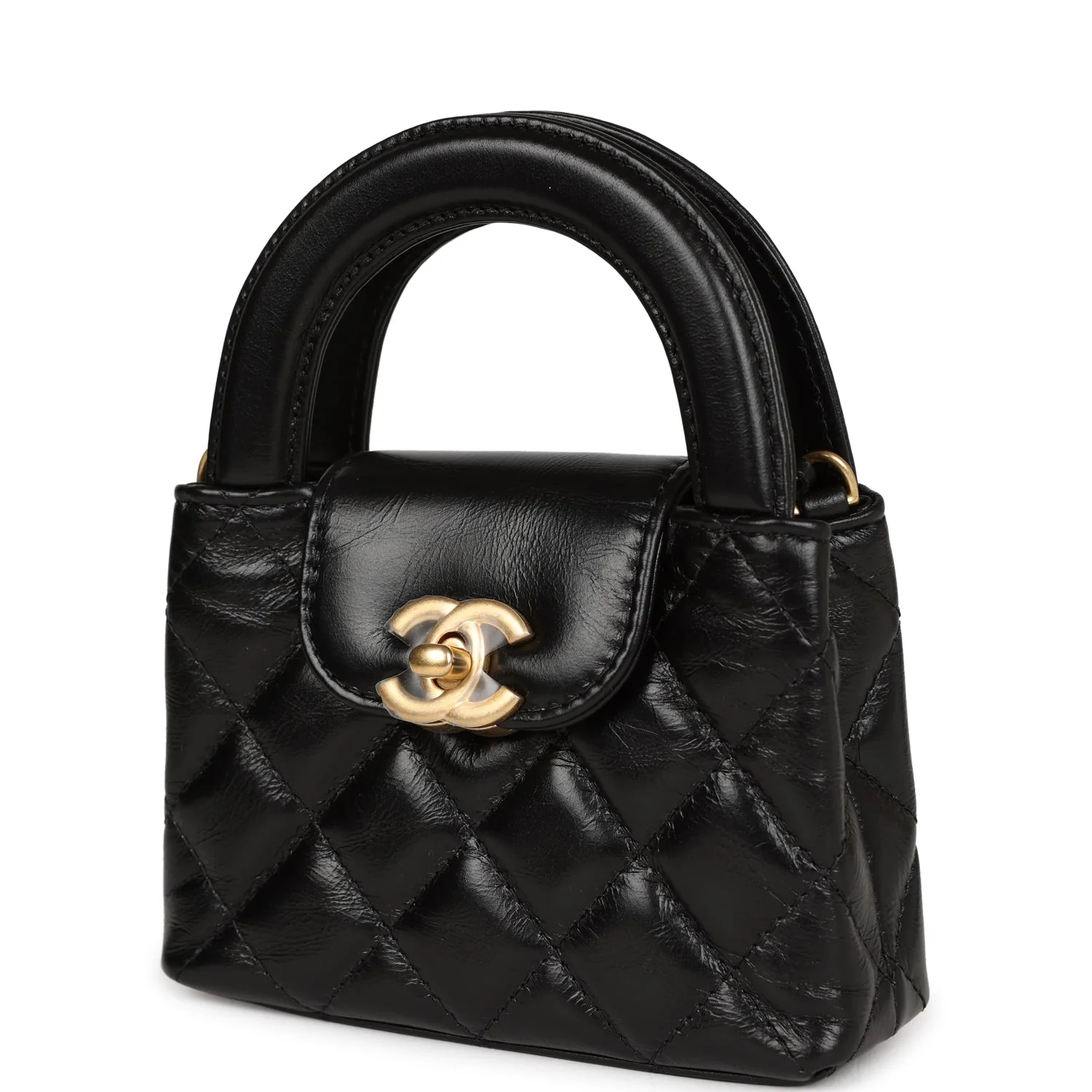 Chanel Nano Kelly Shopper Black Shiny Aged Calfskin Brushed Gold Hardware - Image 5