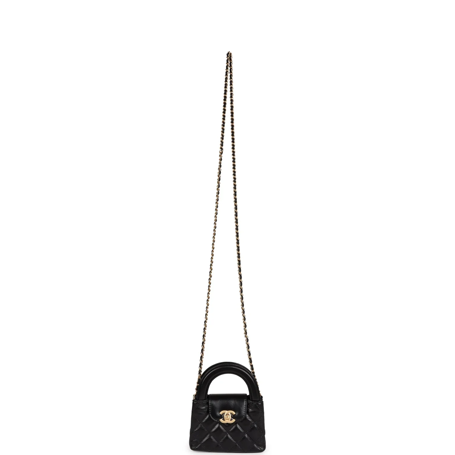 Chanel Nano Kelly Shopper Black Shiny Aged Calfskin Brushed Gold Hardware - Image 7