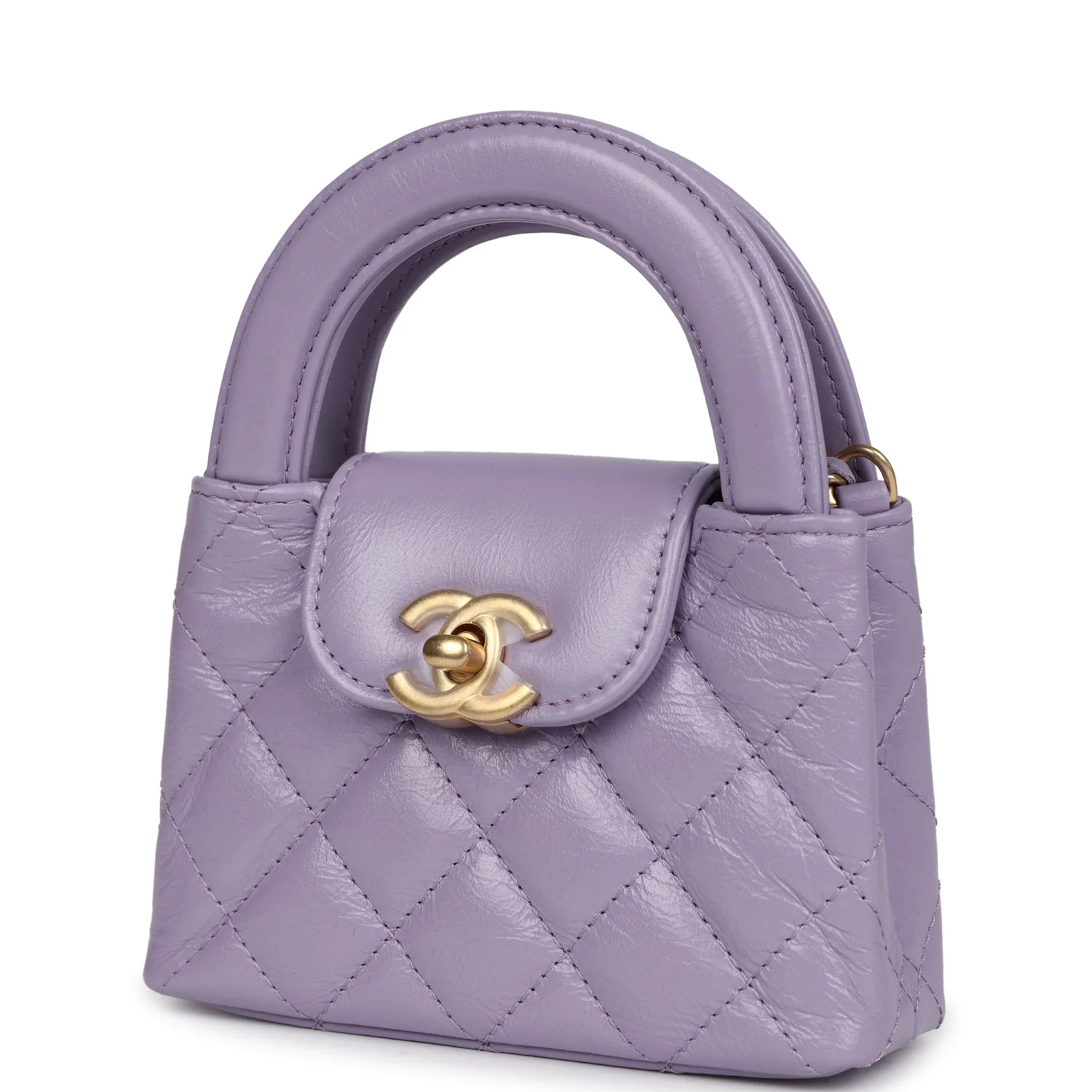 Chanel Nano Kelly Shopper Light Purple Shiny Aged Calfskin Brushed Gold Hardware - Image 5