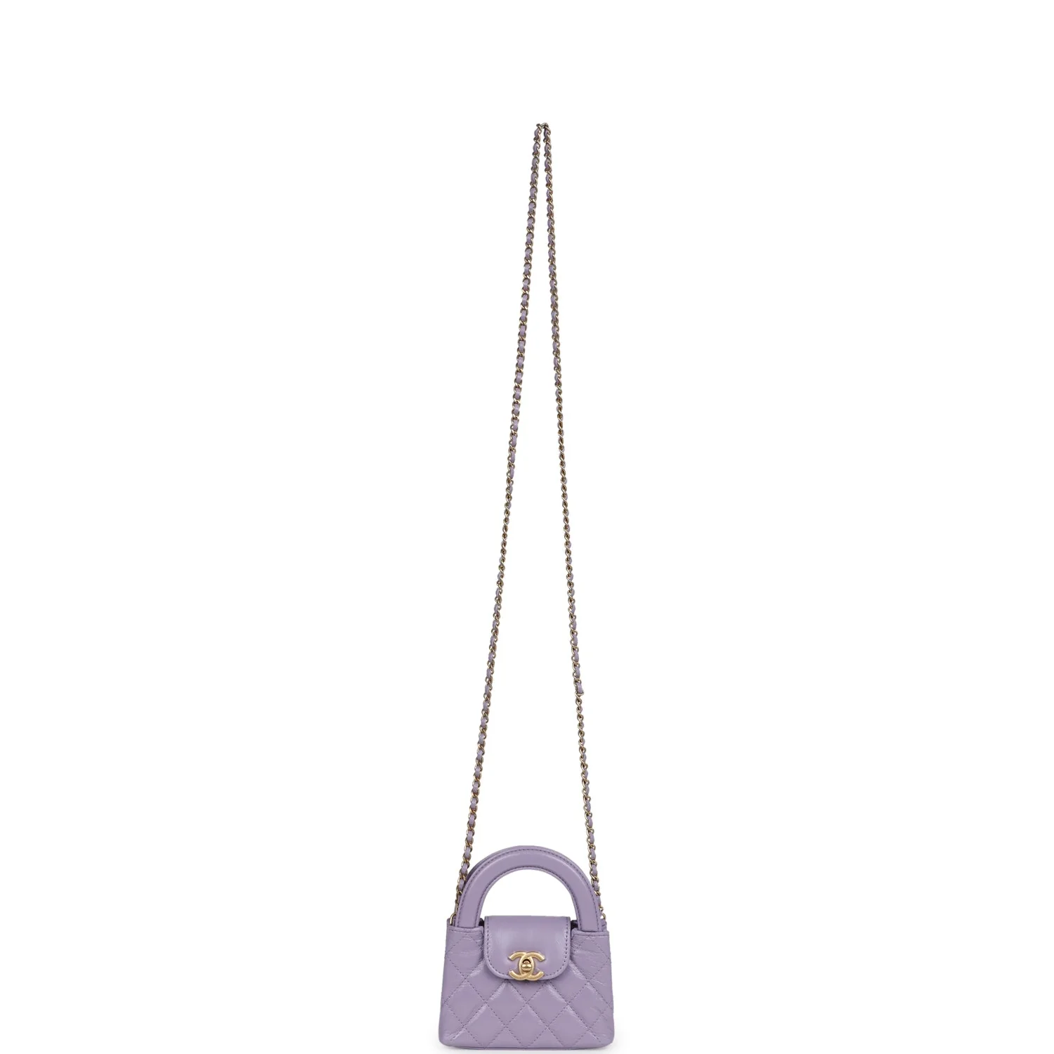 Chanel Nano Kelly Shopper Light Purple Shiny Aged Calfskin Brushed Gold Hardware - Image 7