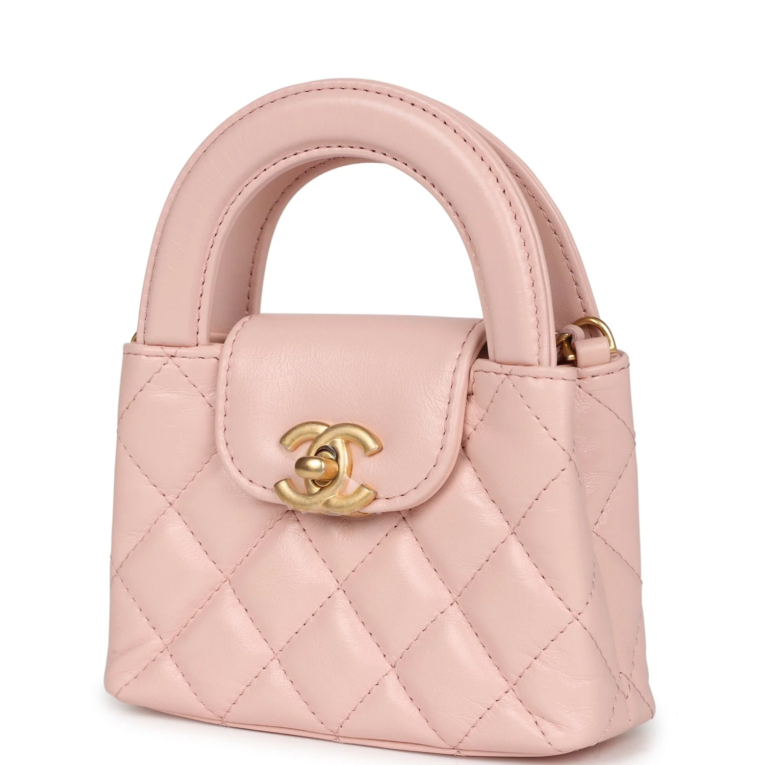Chanel Nano Kelly Shopper Light Pink Shiny Aged Calfskin Brushed Gold Hardware - Image 4