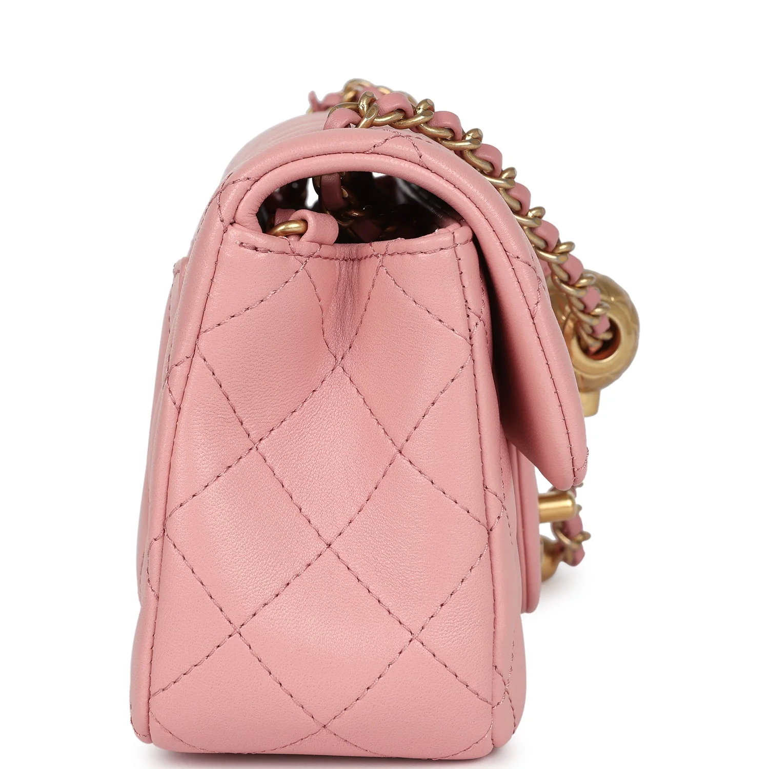 Chanel Mini Pearl Crush Rectangular Flap Dark Pink Lambskin Brushed Gold Hardware - Image 3