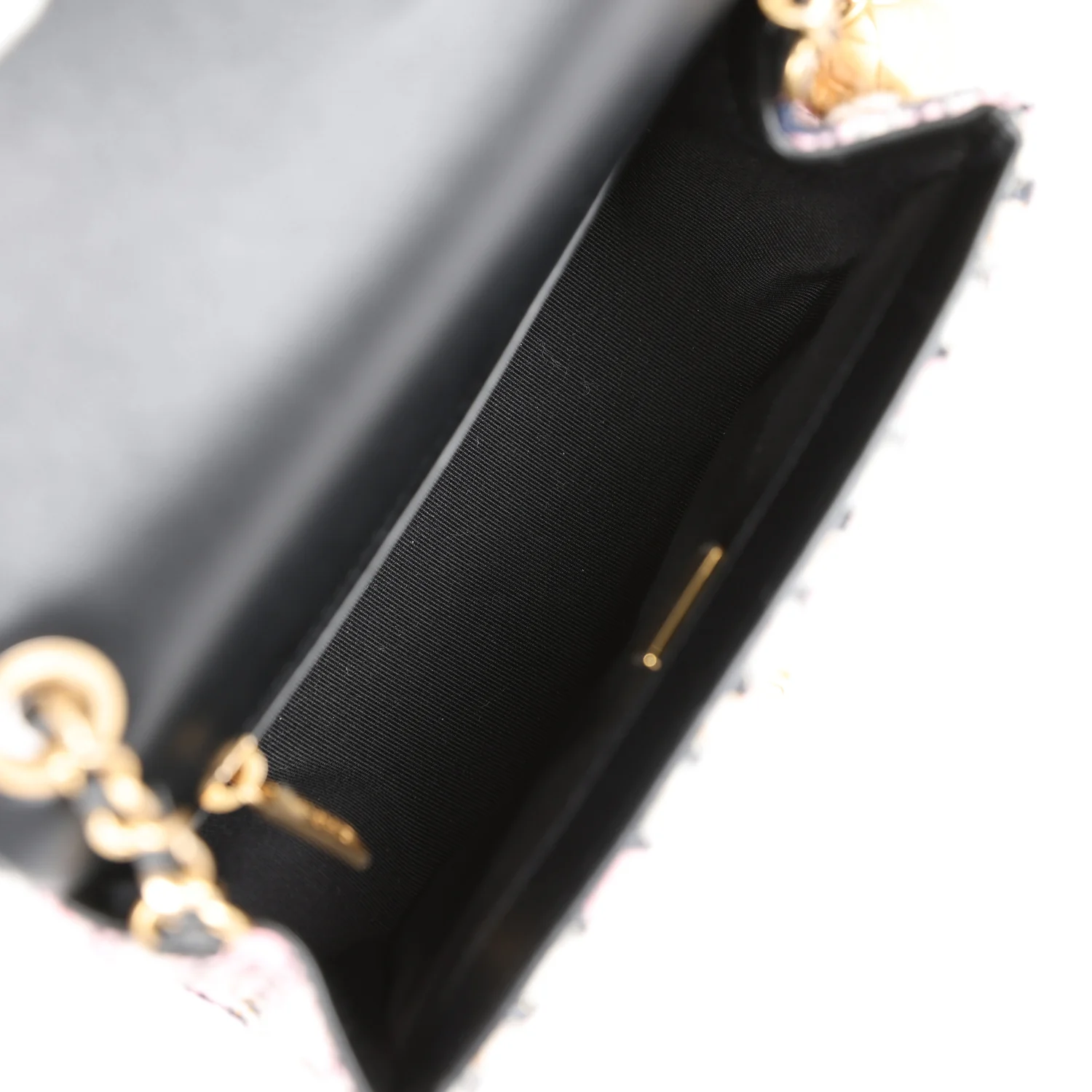 Chanel Pearl Crush Mini Square Flap Bag Pink and Black Tweed Antique Gold Hardware - Image 8
