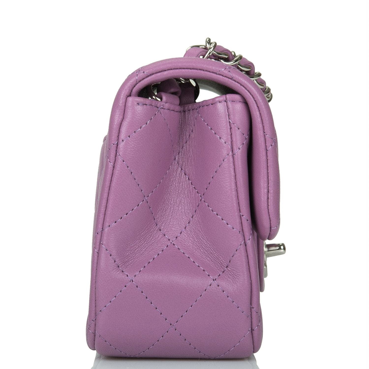 Chanel Purple Quilted Lambskin Rectangular Mini Classic Flap Bag Silver Hardware - Image 3