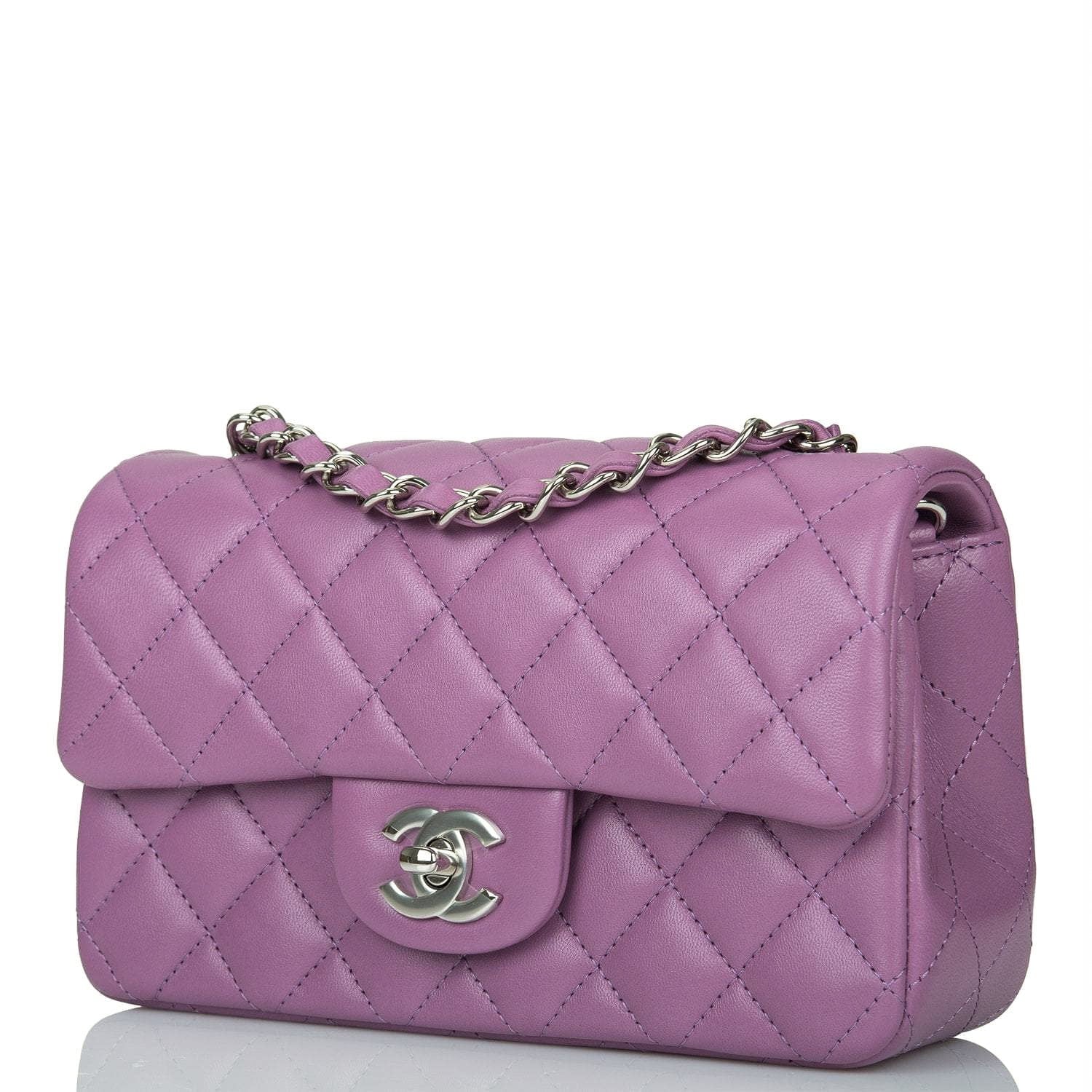 Chanel Purple Quilted Lambskin Rectangular Mini Classic Flap Bag Silver Hardware - Image 5