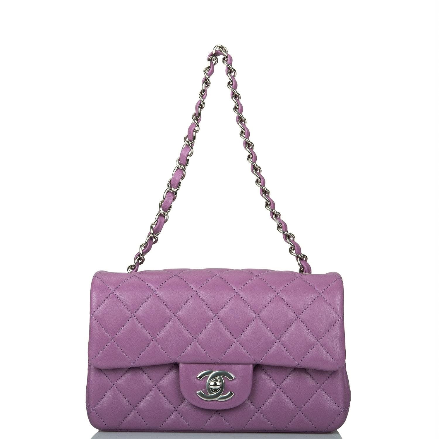 Chanel Purple Quilted Lambskin Rectangular Mini Classic Flap Bag Silver Hardware - Image 7