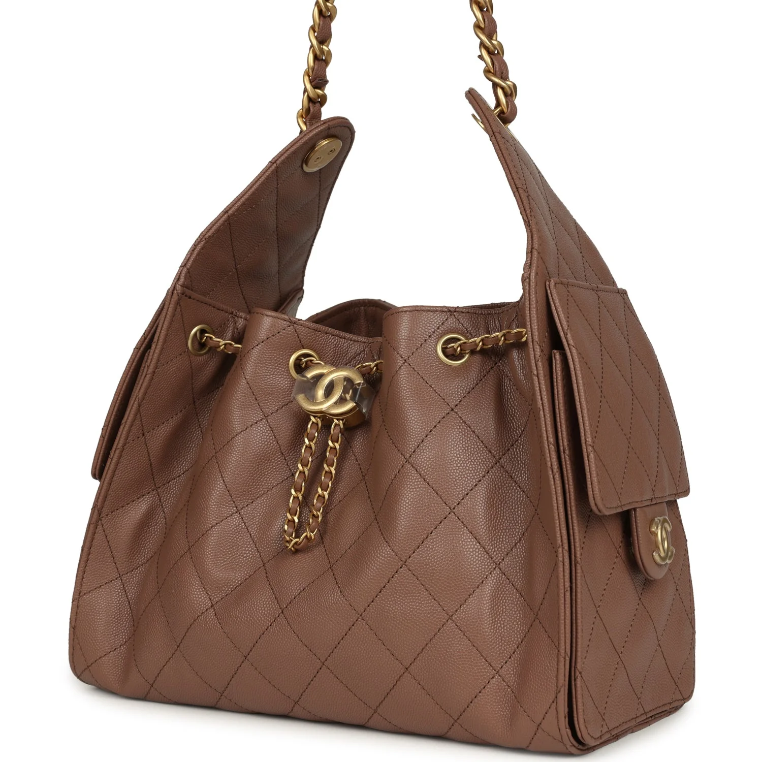 Chanel Small 25 Hobo Bag Brown Caviar Antique Gold Hardware - Image 5