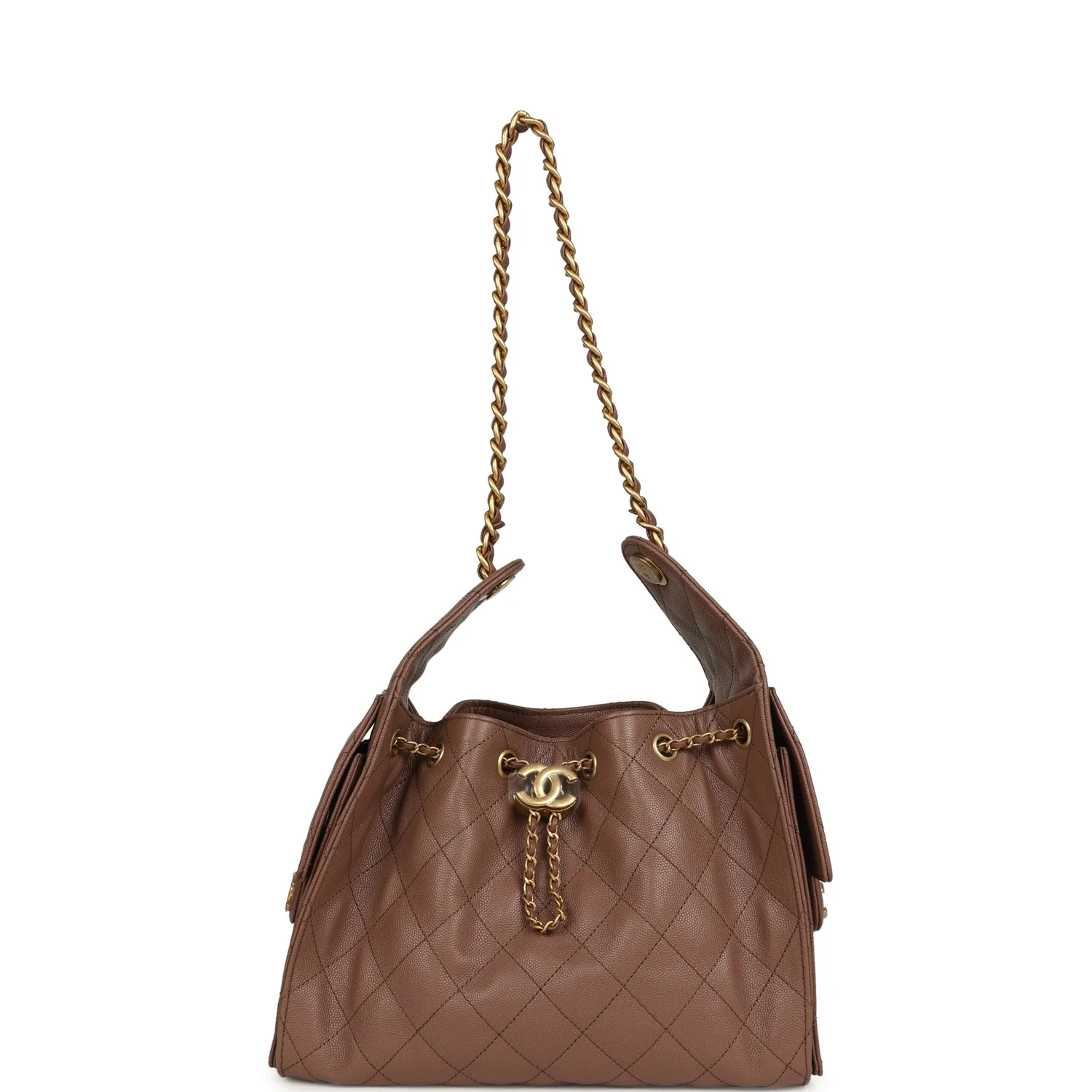 Chanel Small 25 Hobo Bag Brown Caviar Antique Gold Hardware - Image 7