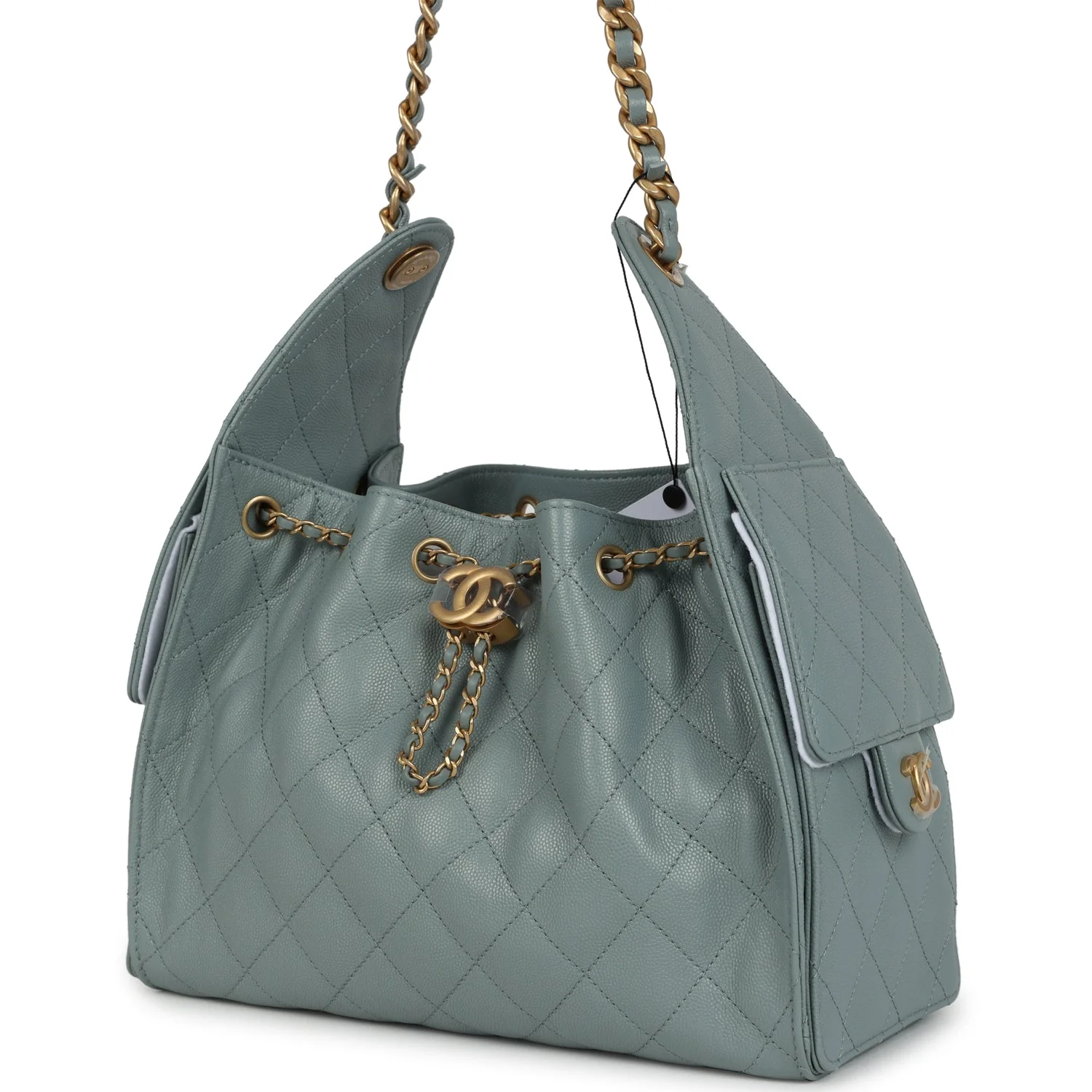 Chanel Small 25 Hobo Bag Green Caviar Antique Gold Hardware - Image 5