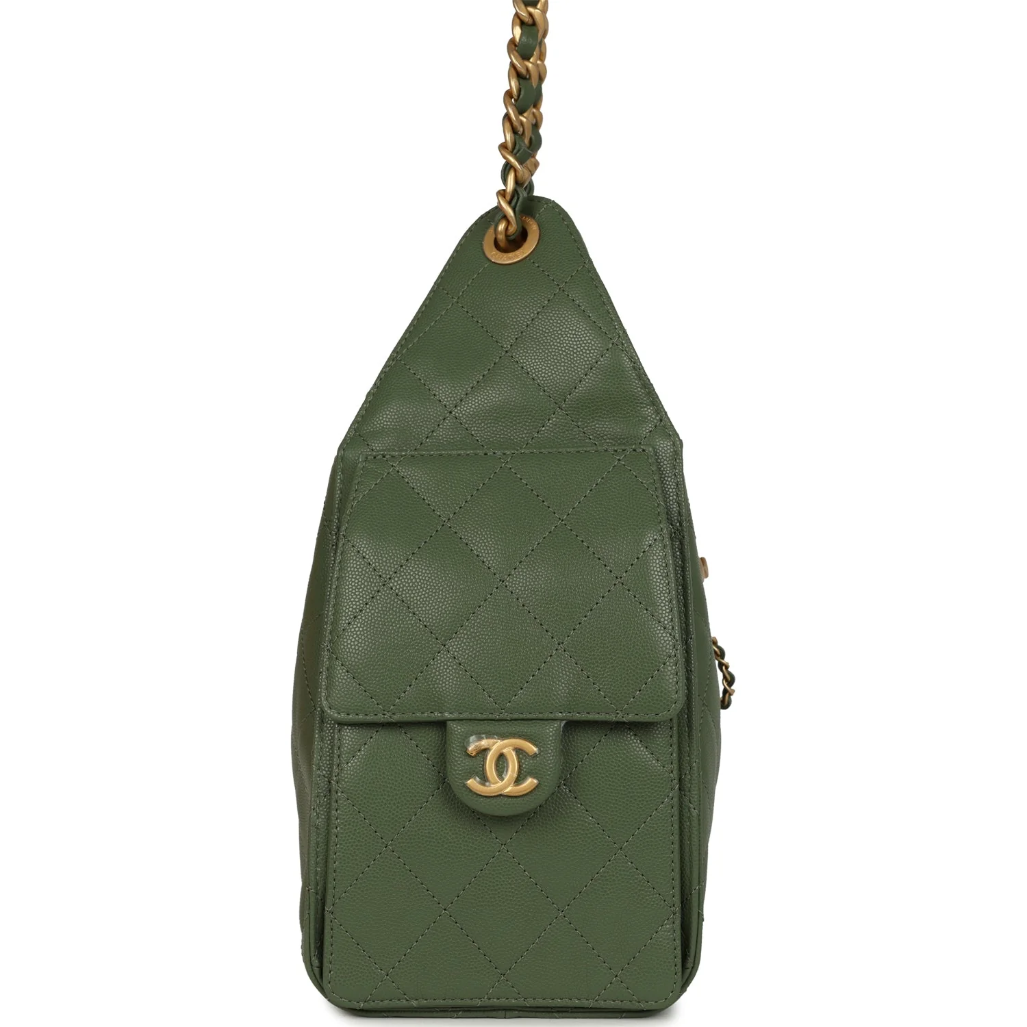 Chanel Small 25 Hobo Bag Khaki Caviar Antique Gold Hardware - Image 3