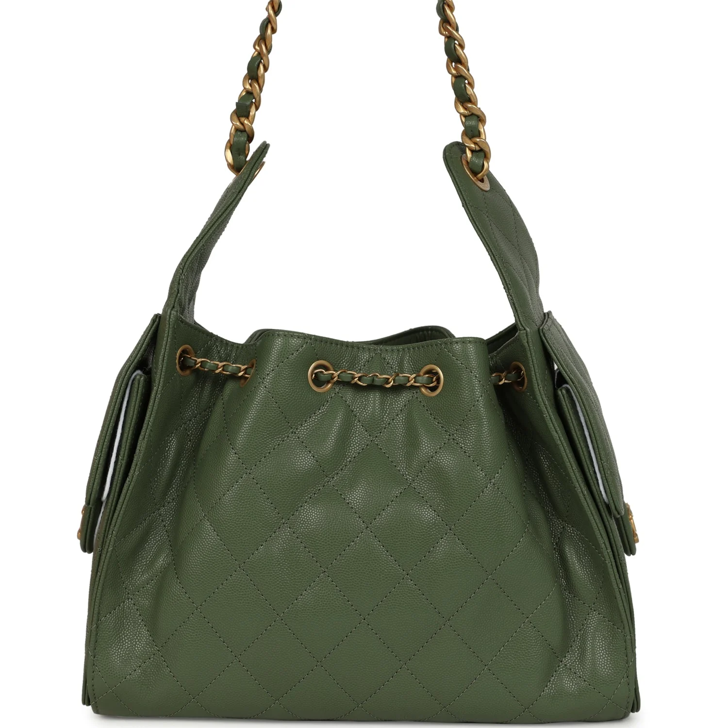 Chanel Small 25 Hobo Bag Khaki Caviar Antique Gold Hardware - Image 4