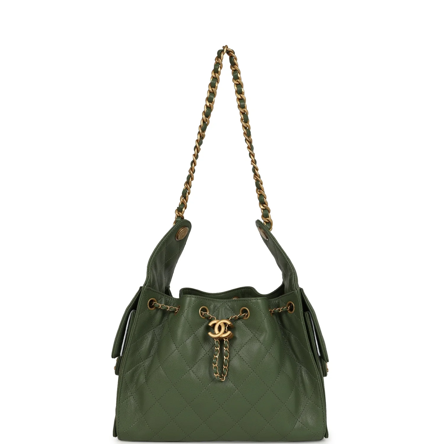 Chanel Small 25 Hobo Bag Khaki Caviar Antique Gold Hardware - Image 6