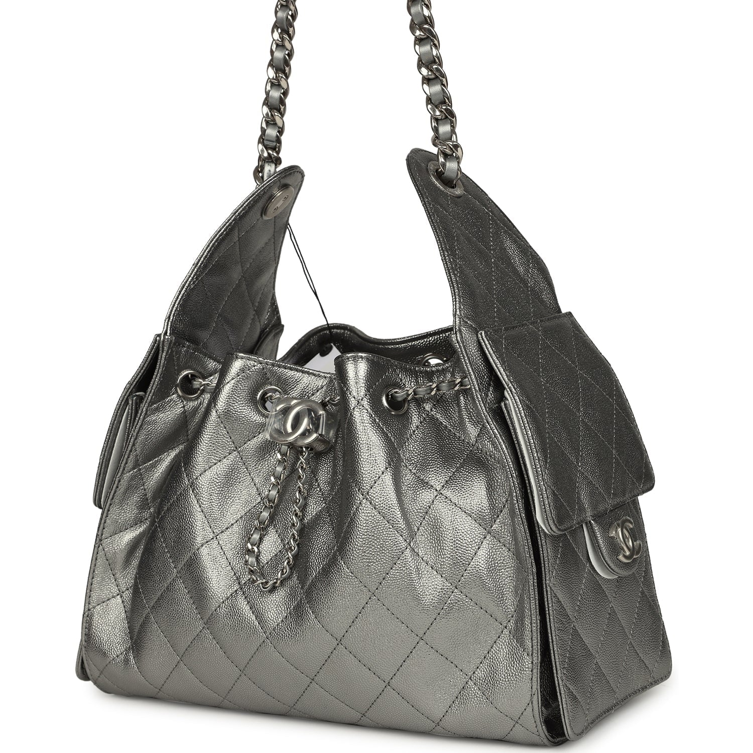 Chanel Small 25 Hobo Bag Metallic Anthracite Caviar Silver Hardware - Image 3
