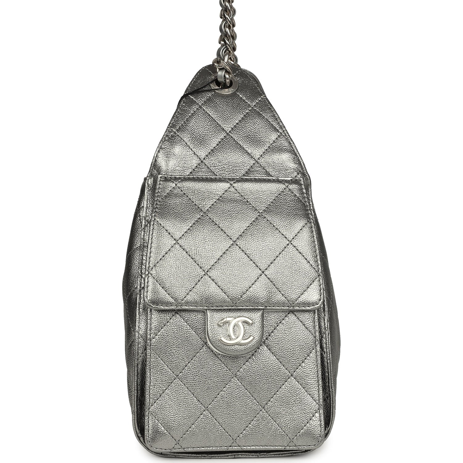 Chanel Small 25 Hobo Bag Metallic Anthracite Caviar Silver Hardware - Image 4