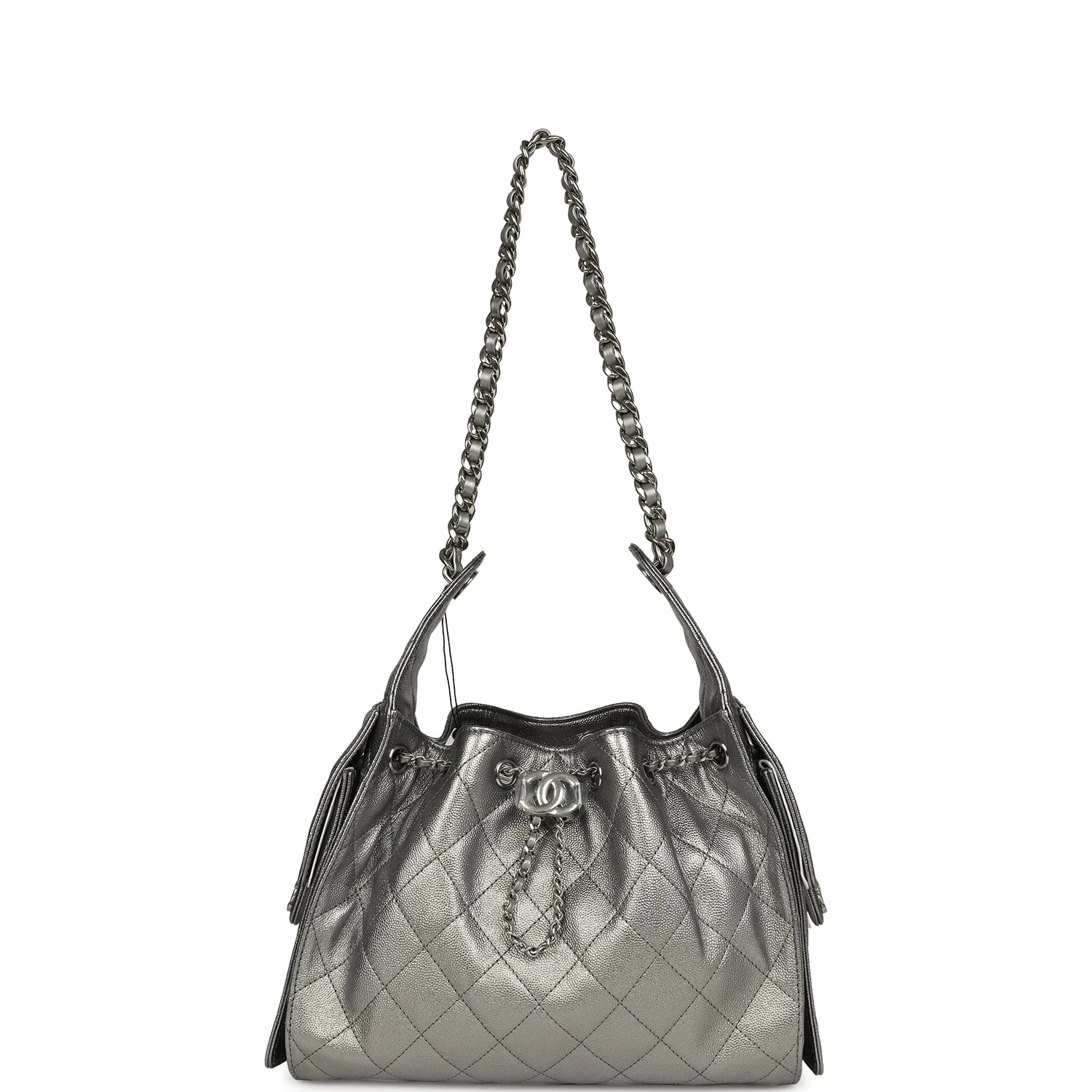 Chanel Small 25 Hobo Bag Metallic Anthracite Caviar Silver Hardware - Image 6