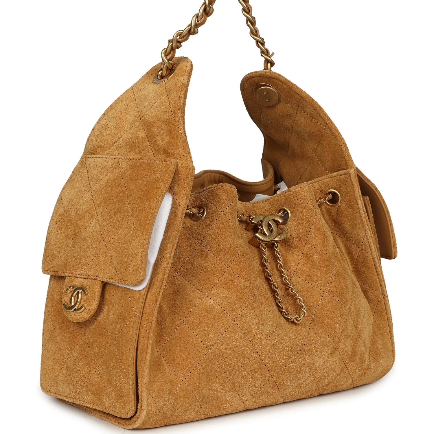 Chanel Small 25 Hobo Bag Tan Suede Antique Gold Hardware - Image 3
