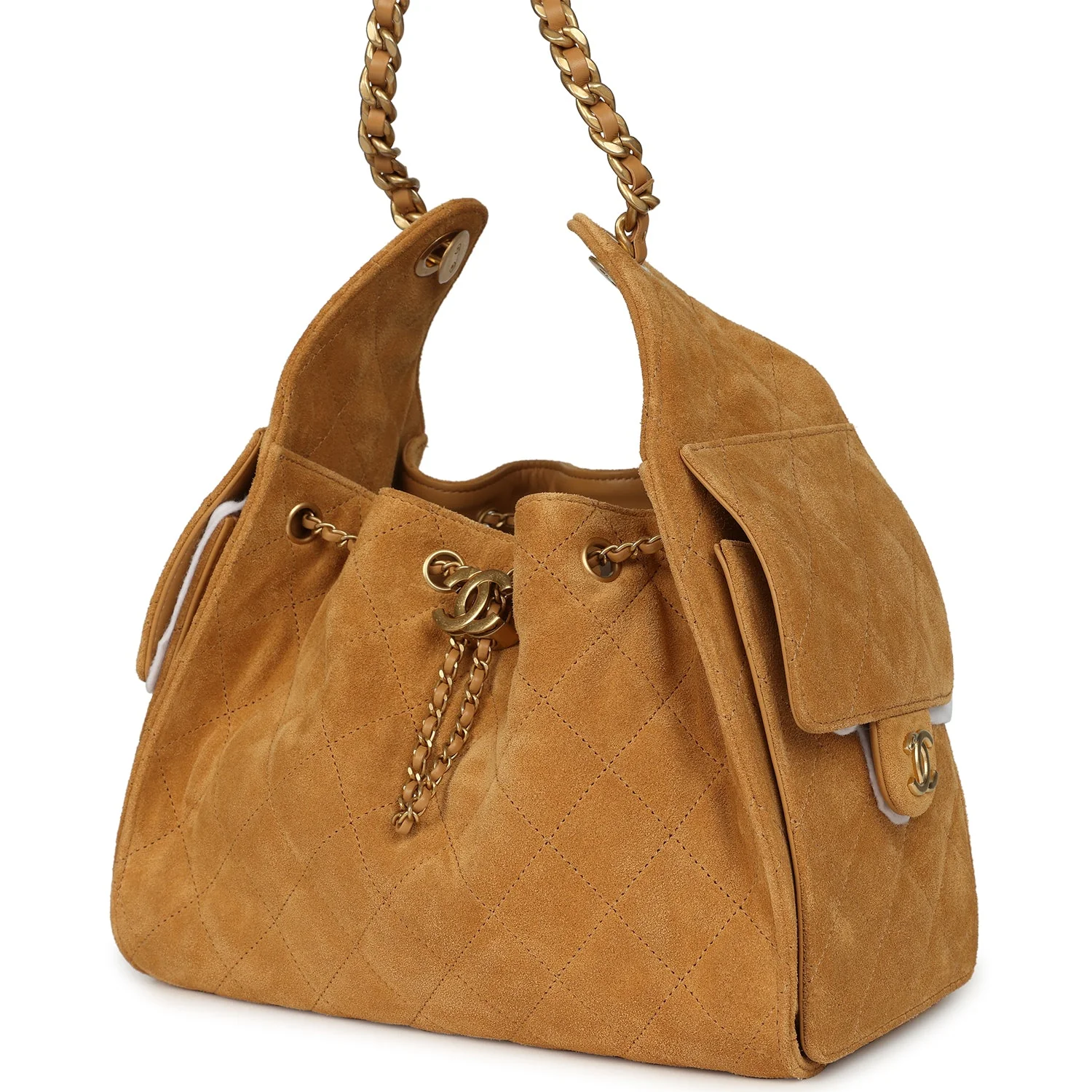 Chanel Small 25 Hobo Bag Tan Suede Antique Gold Hardware - Image 4