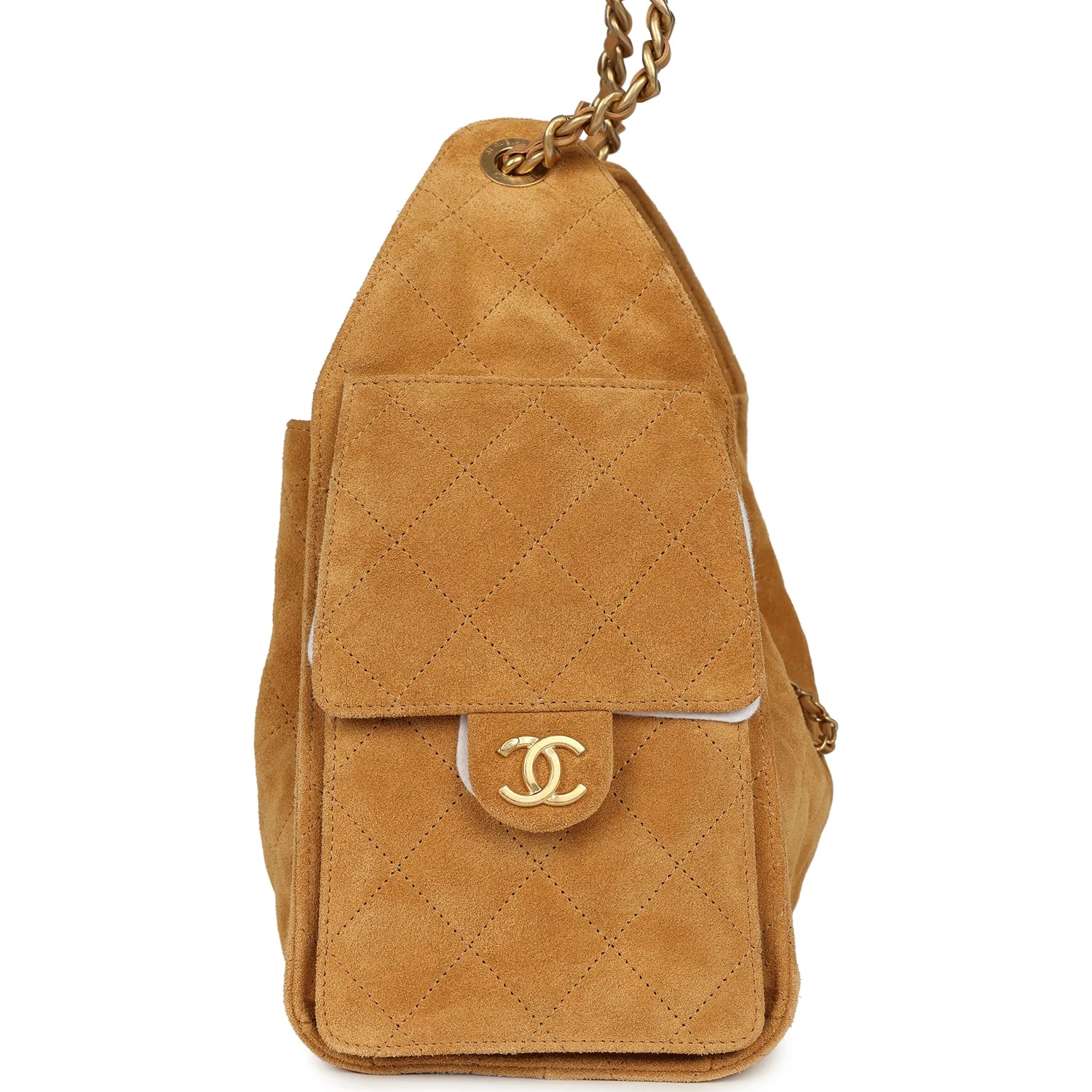 Chanel Small 25 Hobo Bag Tan Suede Antique Gold Hardware - Image 5
