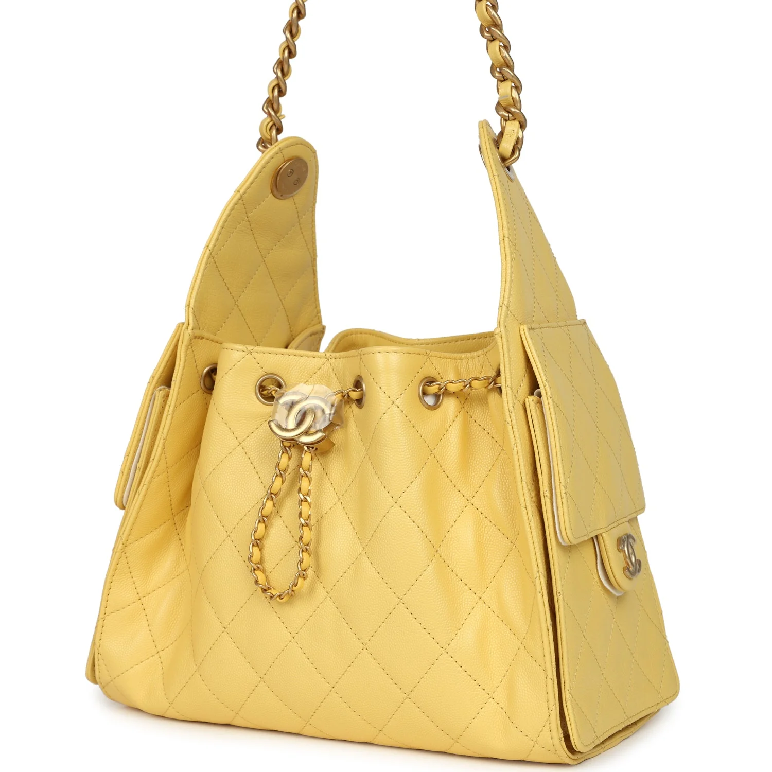 Chanel Small 25 Hobo Bag Yellow Caviar Antique Gold Hardware - Image 5