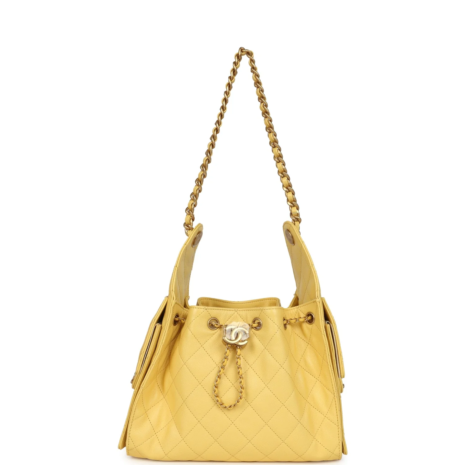 Chanel Small 25 Hobo Bag Yellow Caviar Antique Gold Hardware - Image 7