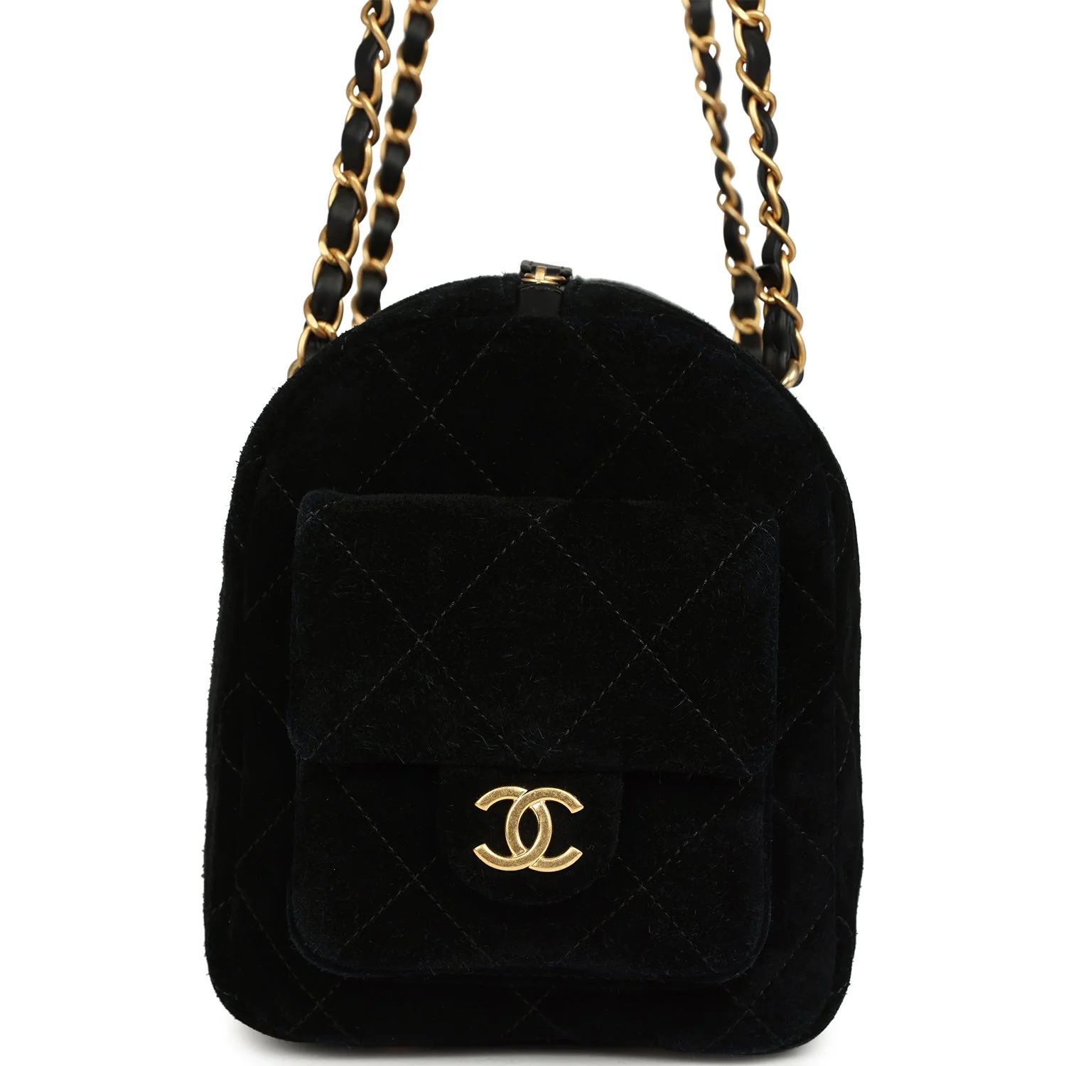 Chanel Small Bowling Bag Black Suede Antique Gold Hardware - Image 3
