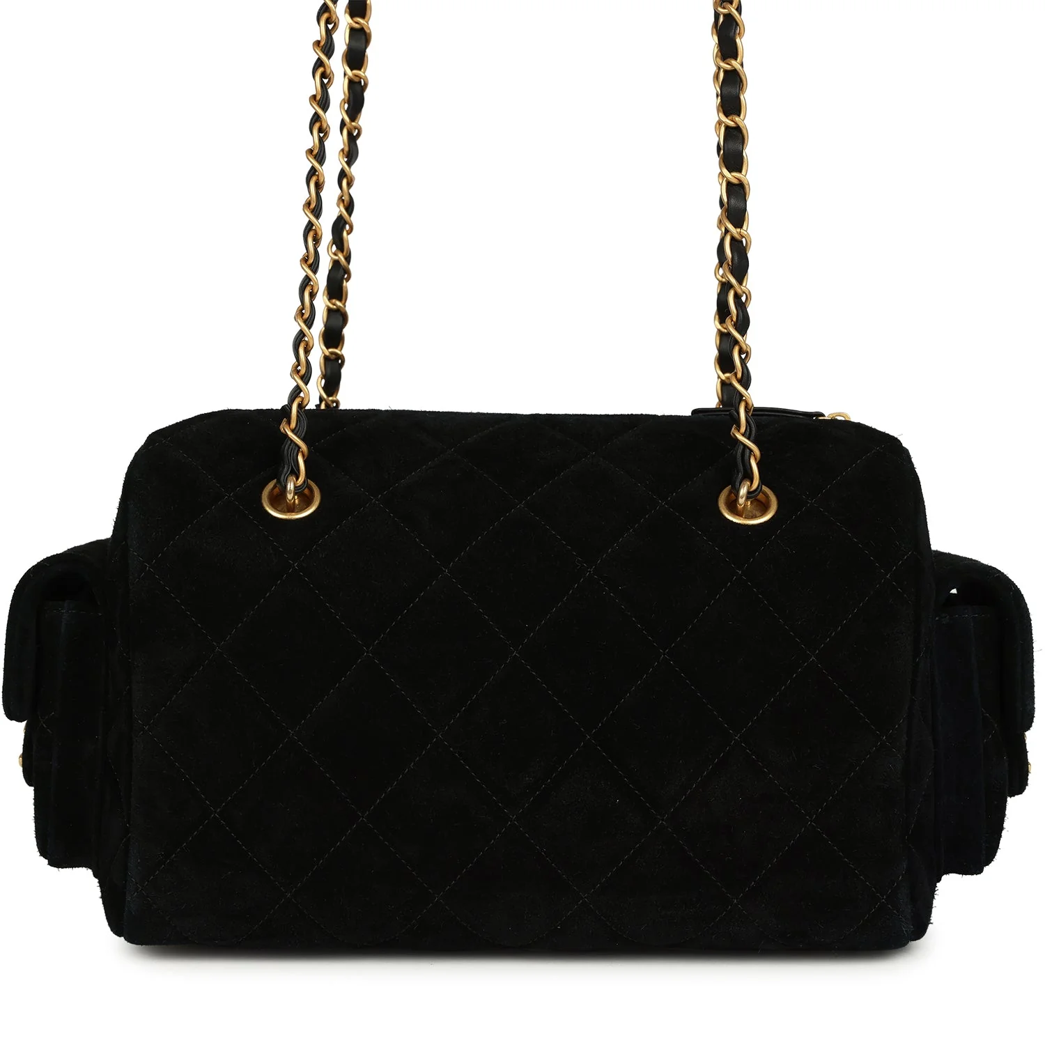 Chanel Small Bowling Bag Black Suede Antique Gold Hardware - Image 4