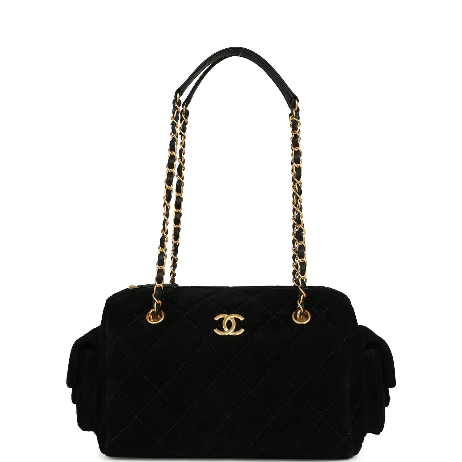 Chanel Small Bowling Bag Black Suede Antique Gold Hardware - Image 7