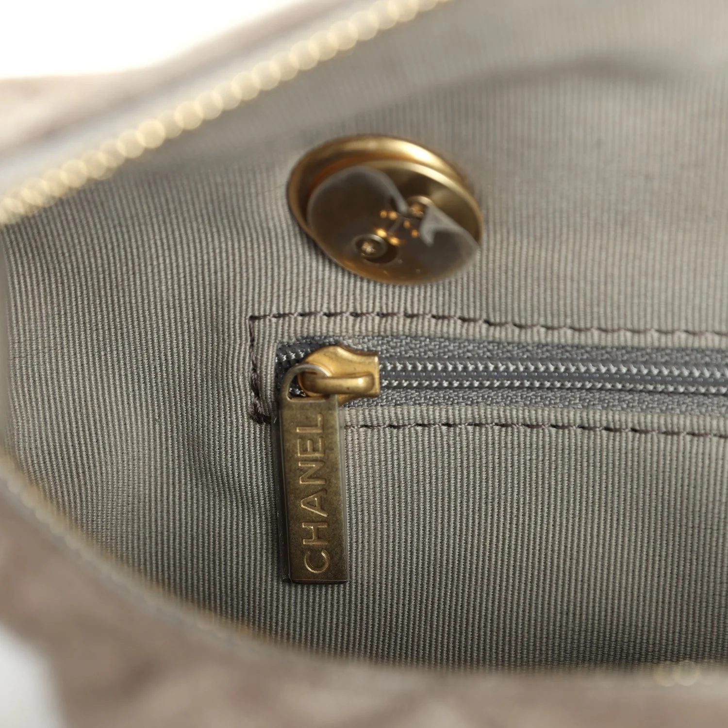 Chanel Small Bowling Bag Dark Grey Suede Antique Gold Hardware - Image 10