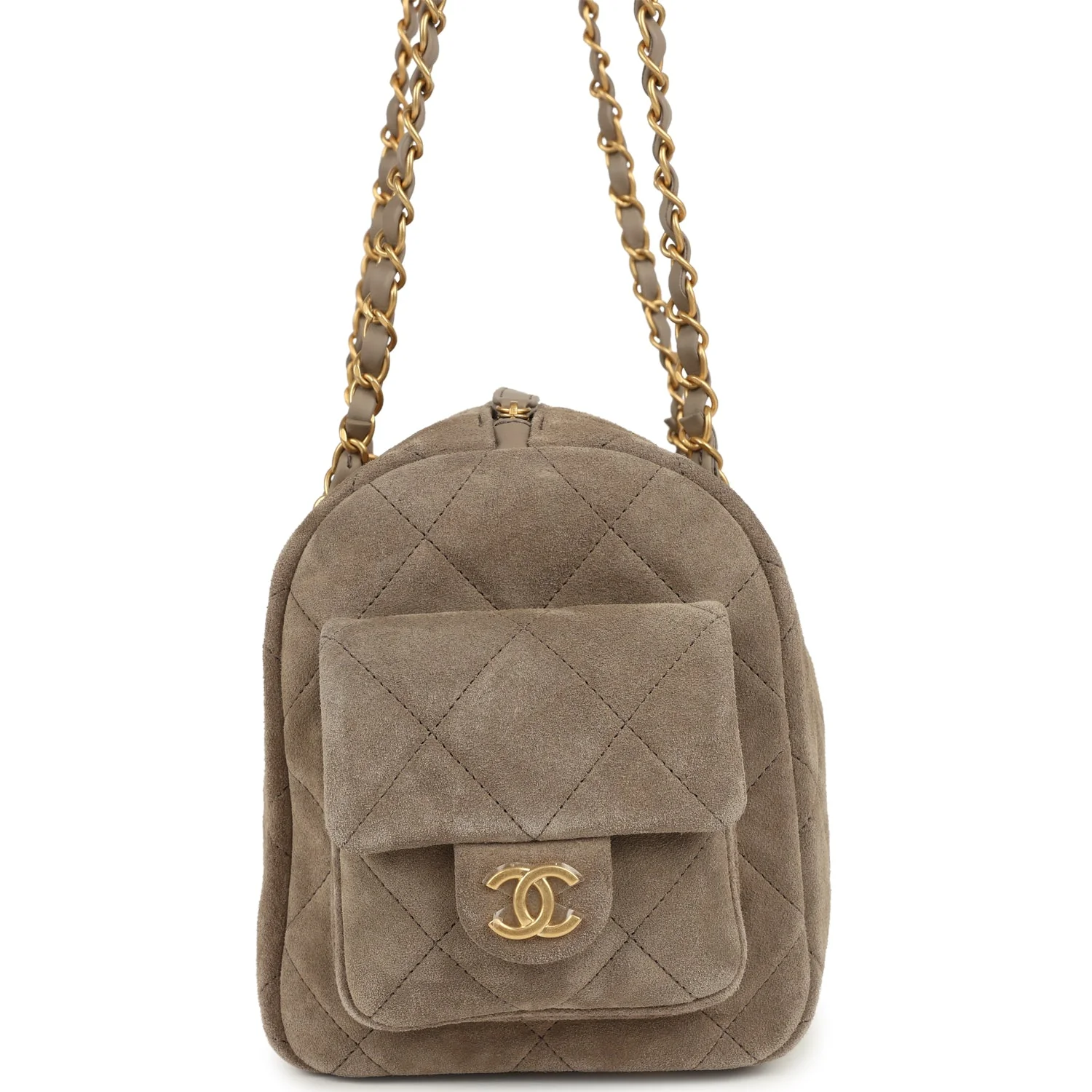 Chanel Small Bowling Bag Dark Grey Suede Antique Gold Hardware - Image 3