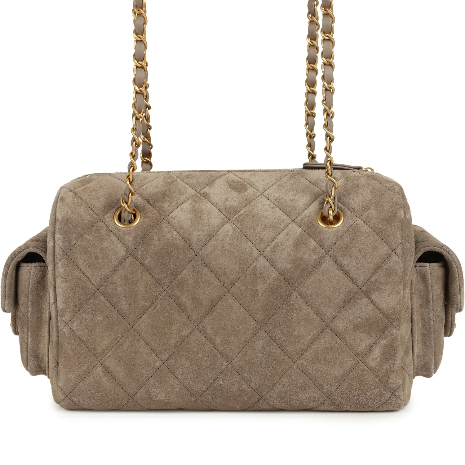 Chanel Small Bowling Bag Dark Grey Suede Antique Gold Hardware - Image 4