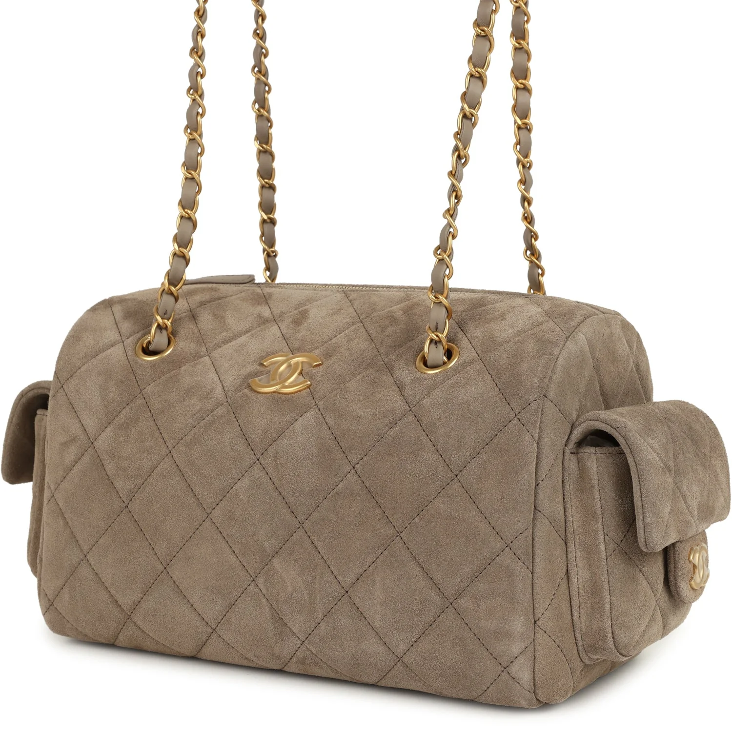 Chanel Small Bowling Bag Dark Grey Suede Antique Gold Hardware - Image 5