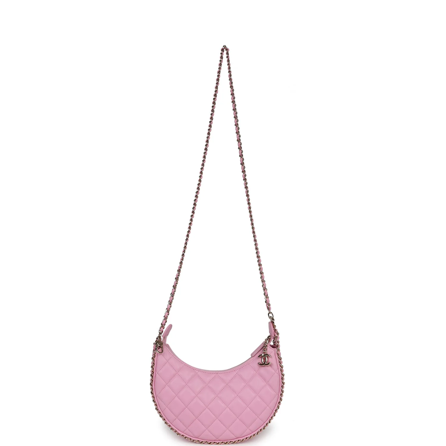 Chanel Small Chain Around Hobo Pink Lambskin Gold Hardware - Image 10