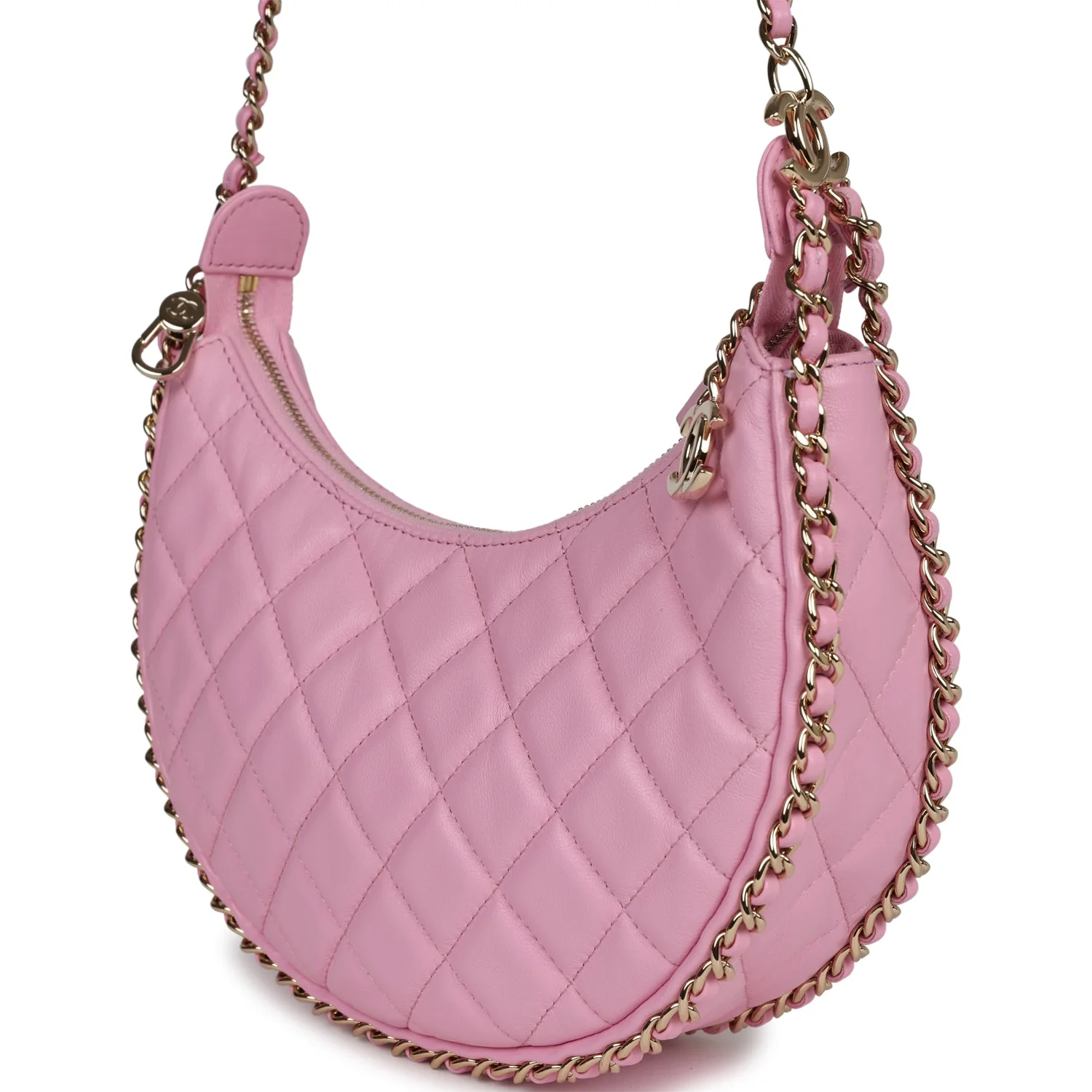 Chanel Small Chain Around Hobo Pink Lambskin Gold Hardware - Image 5