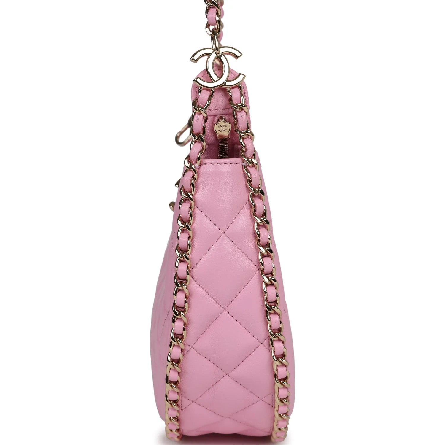 Chanel Small Chain Around Hobo Pink Lambskin Gold Hardware - Image 6