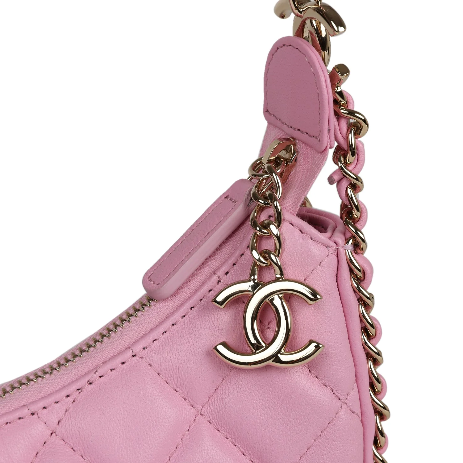 Chanel Small Chain Around Hobo Pink Lambskin Gold Hardware - Image 9
