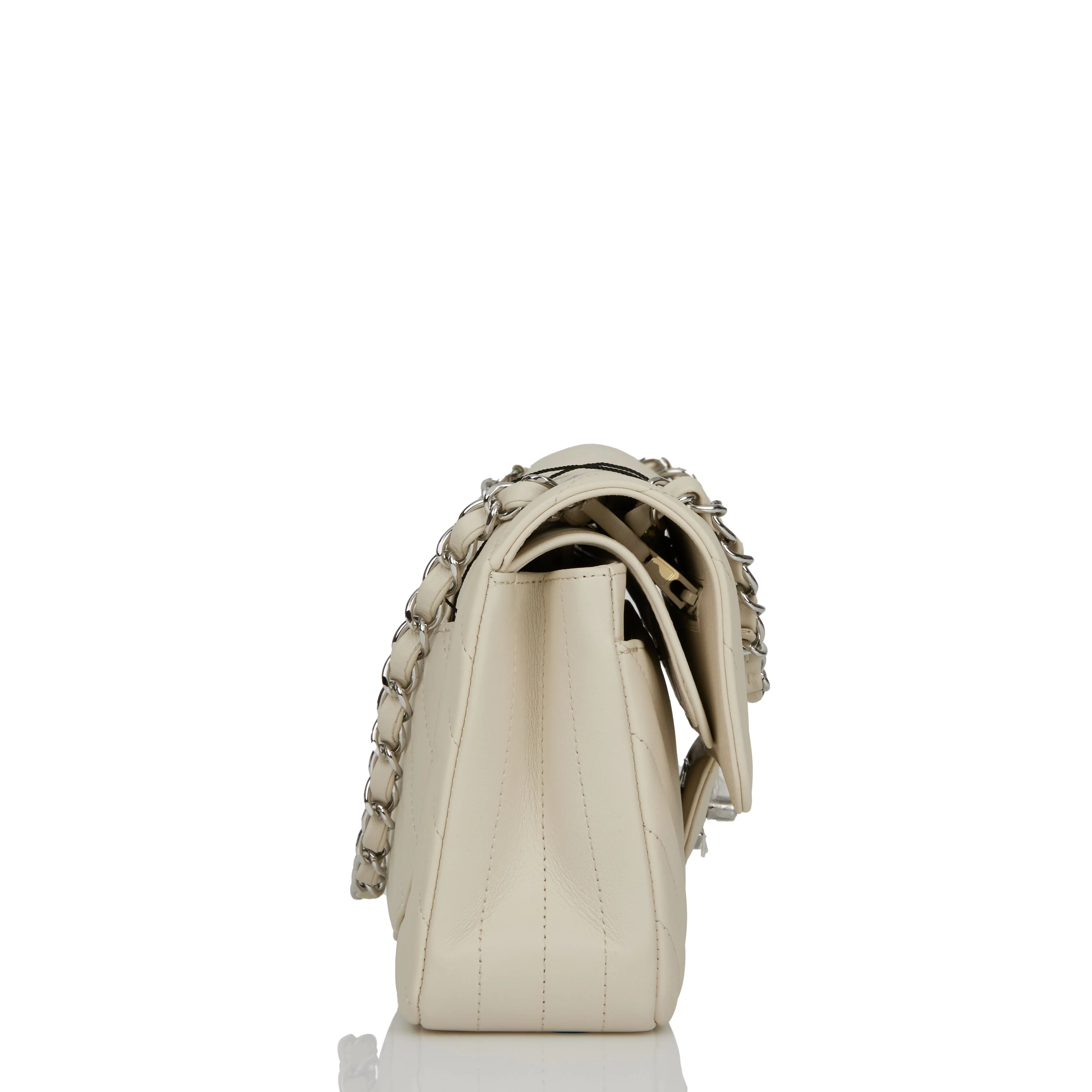 Chanel Small Chevron Classic Double Flap Ecru Calfskin Silver Hardware - Image 3