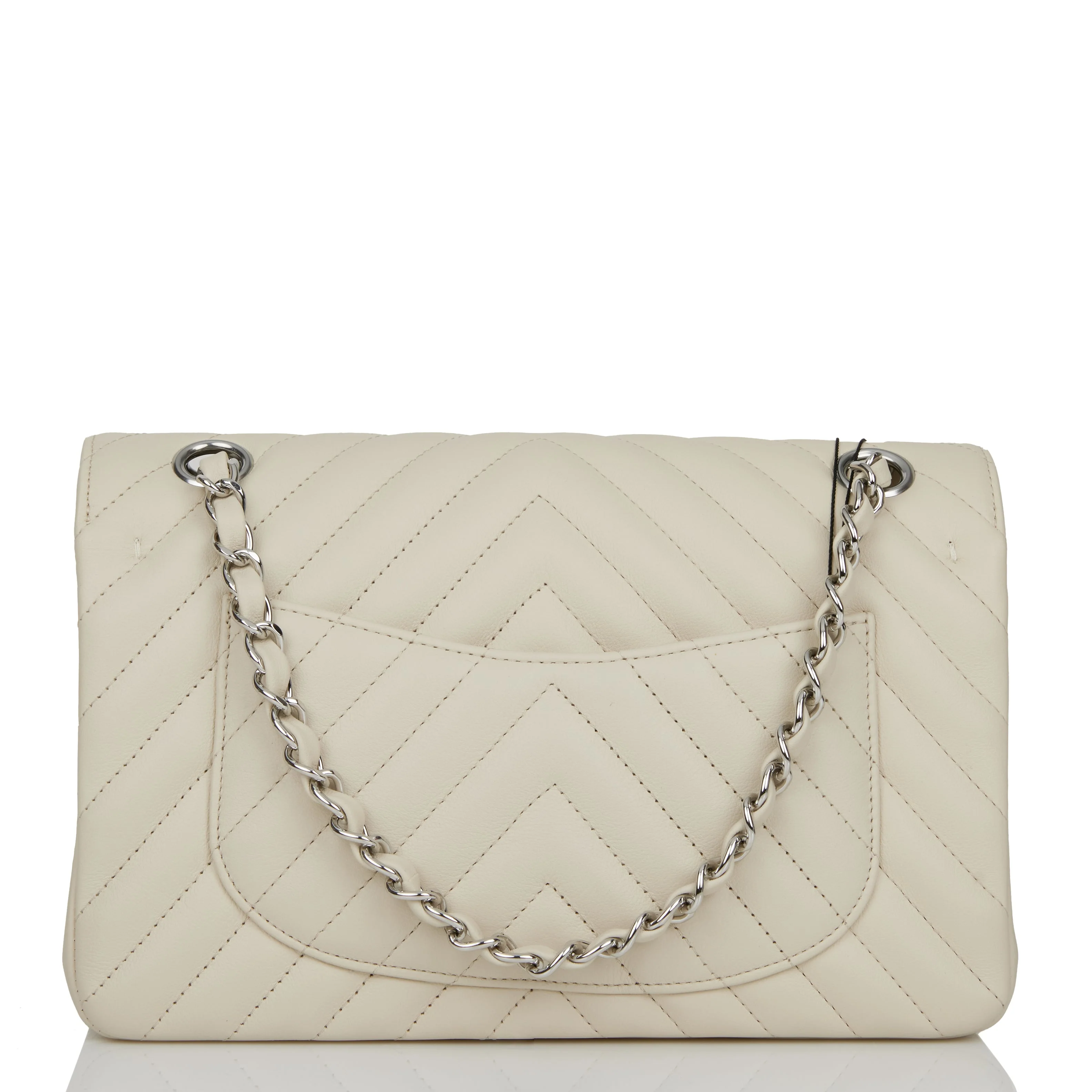 Chanel Small Chevron Classic Double Flap Ecru Calfskin Silver Hardware - Image 4