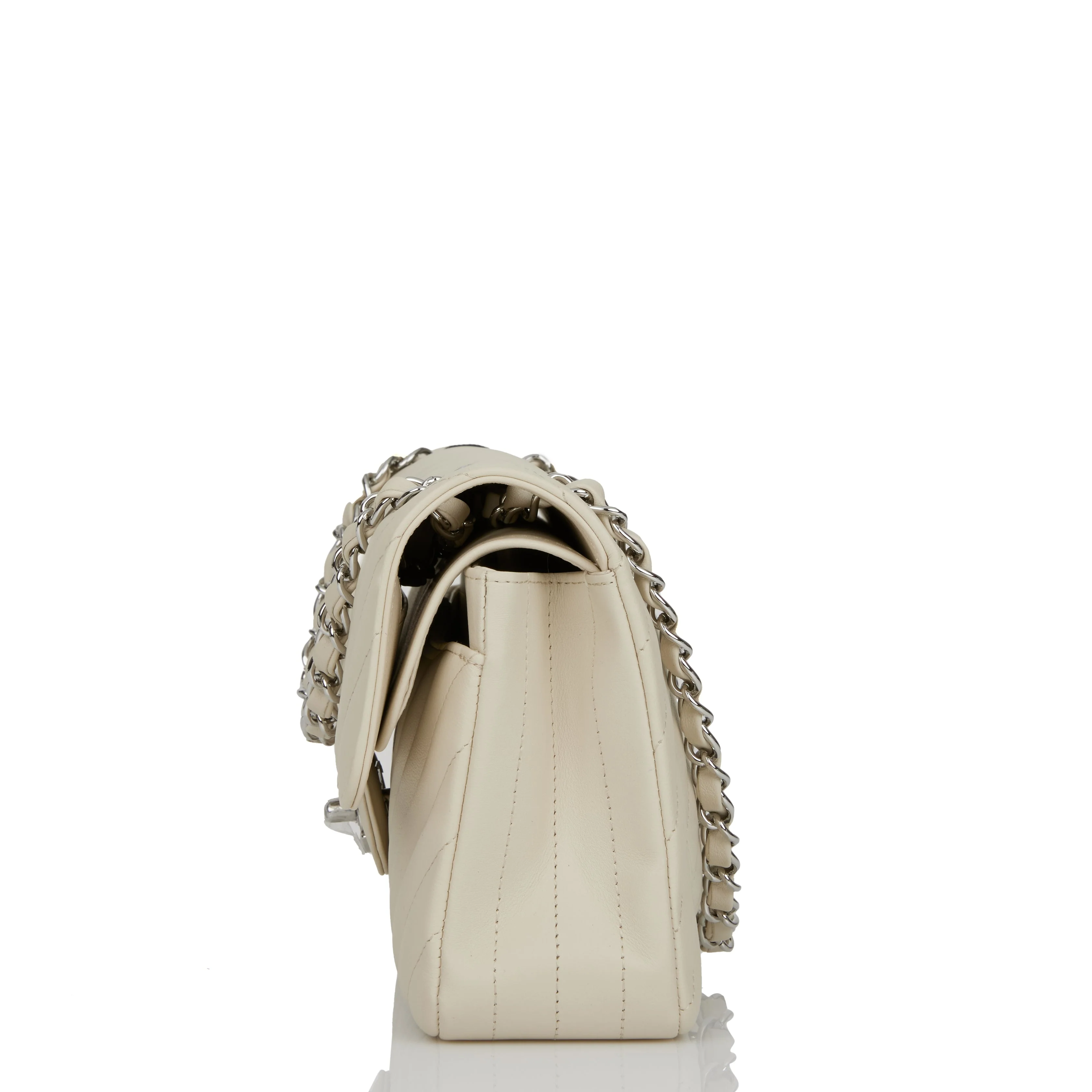 Chanel Small Chevron Classic Double Flap Ecru Calfskin Silver Hardware - Image 5