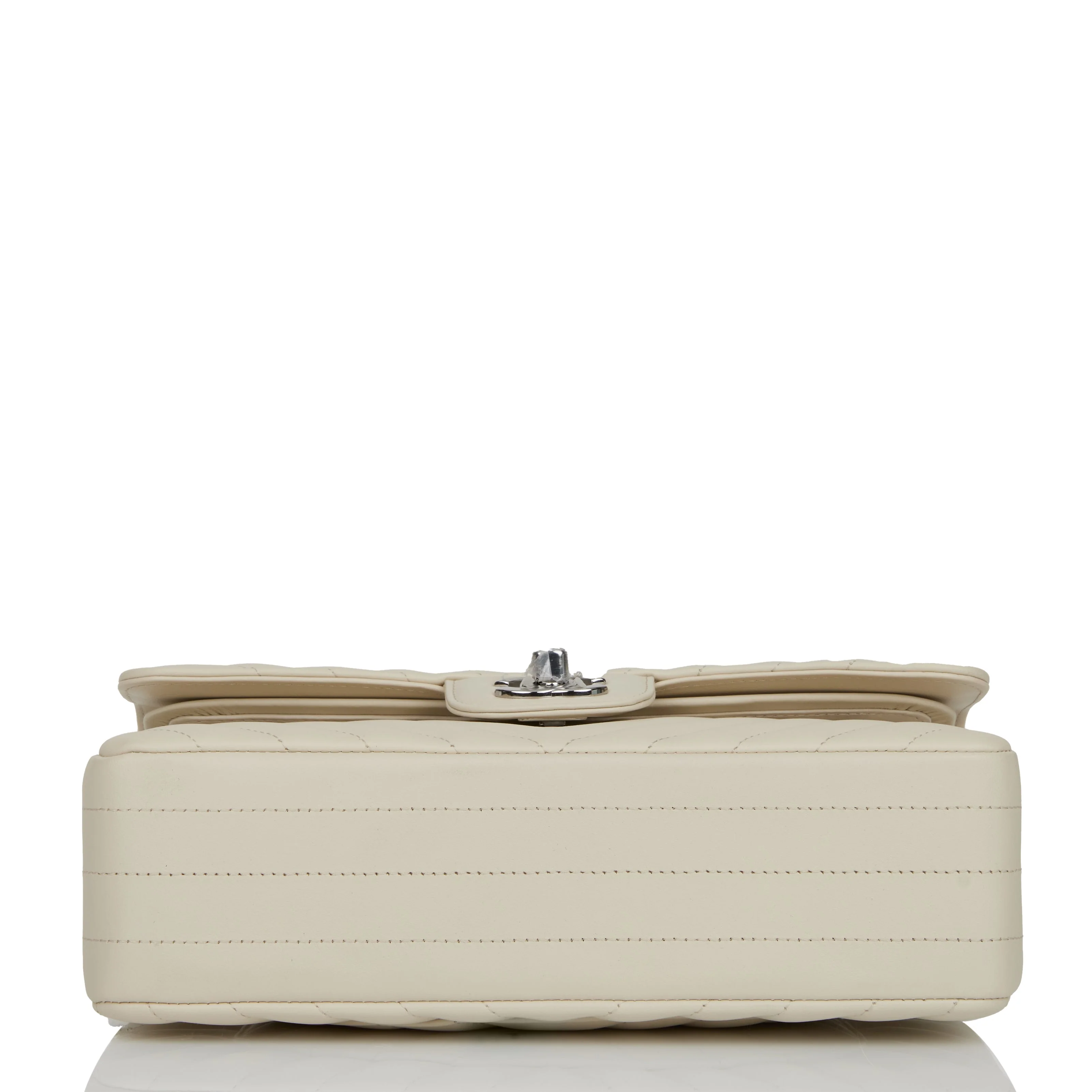 Chanel Small Chevron Classic Double Flap Ecru Calfskin Silver Hardware - Image 7