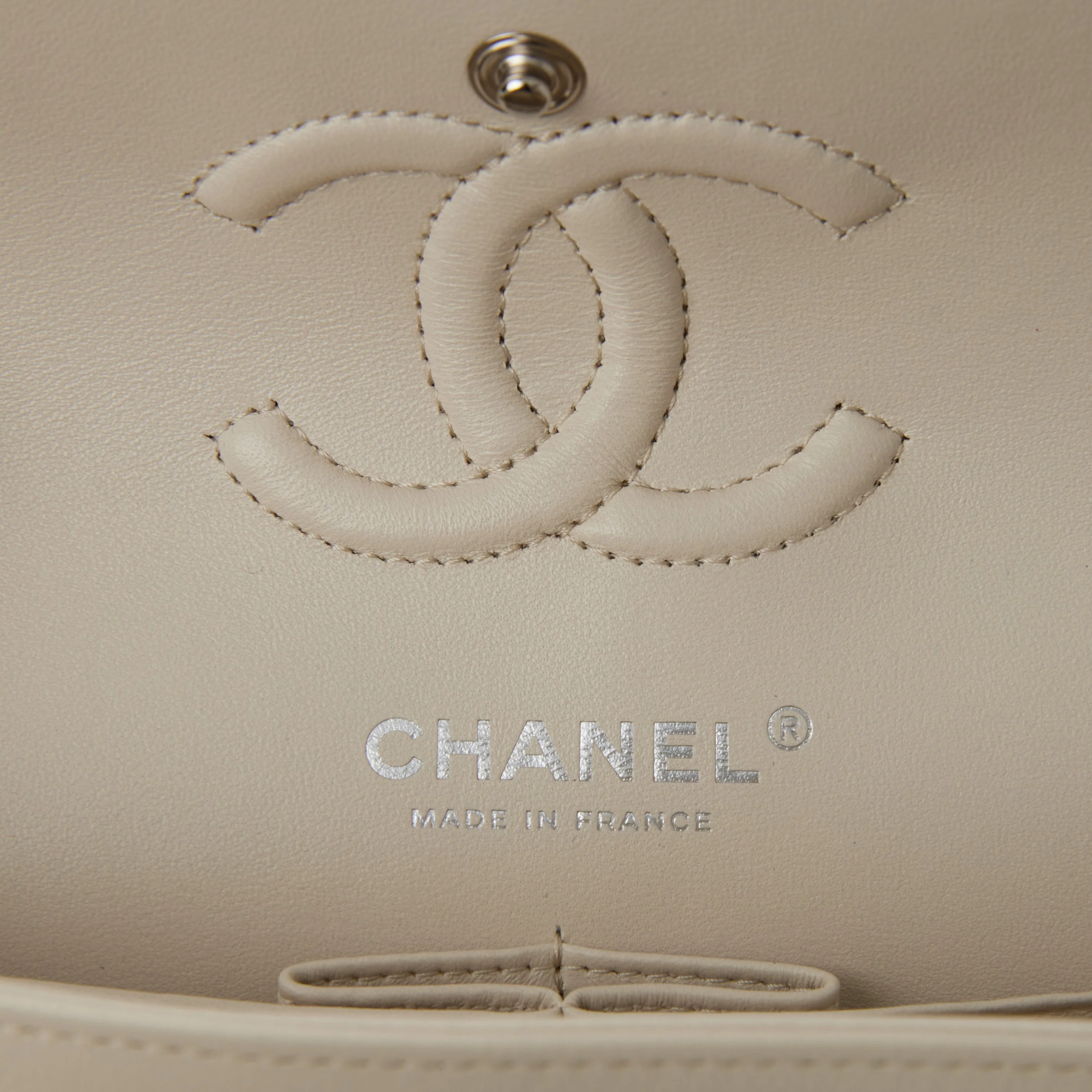 Chanel Small Chevron Classic Double Flap Ecru Calfskin Silver Hardware - Image 8