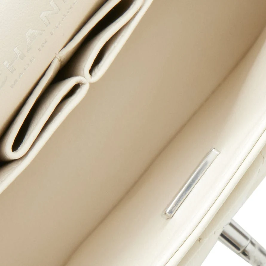 Chanel Small Chevron Classic Double Flap Ecru Calfskin Silver Hardware - Image 9